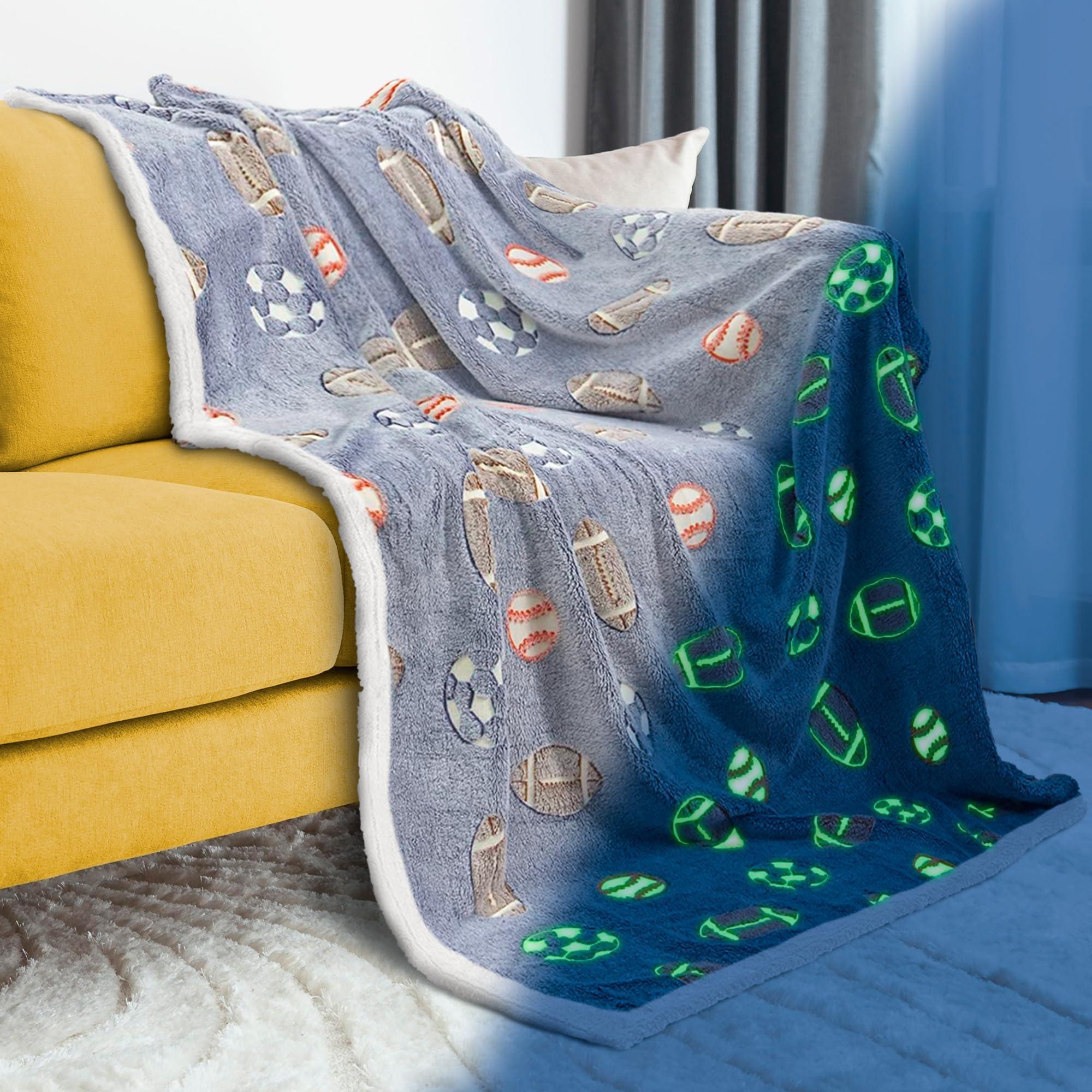 Glow in The Dark Blanket 6 Hours Glow 50 x 60 Inch Blue Flannel Fleece Blanket for Boys Two Sided Soccer Kids Blanket 6 Hours Glow in The Dark Blankets Glow in The Dark Blanket 6 Hours Glow 50 x 60 Inch Blue Flannel Fleece Blanket for Boys Two Sided Soccer Kids Blanket 6 Hours Glow in The Dark Blankets