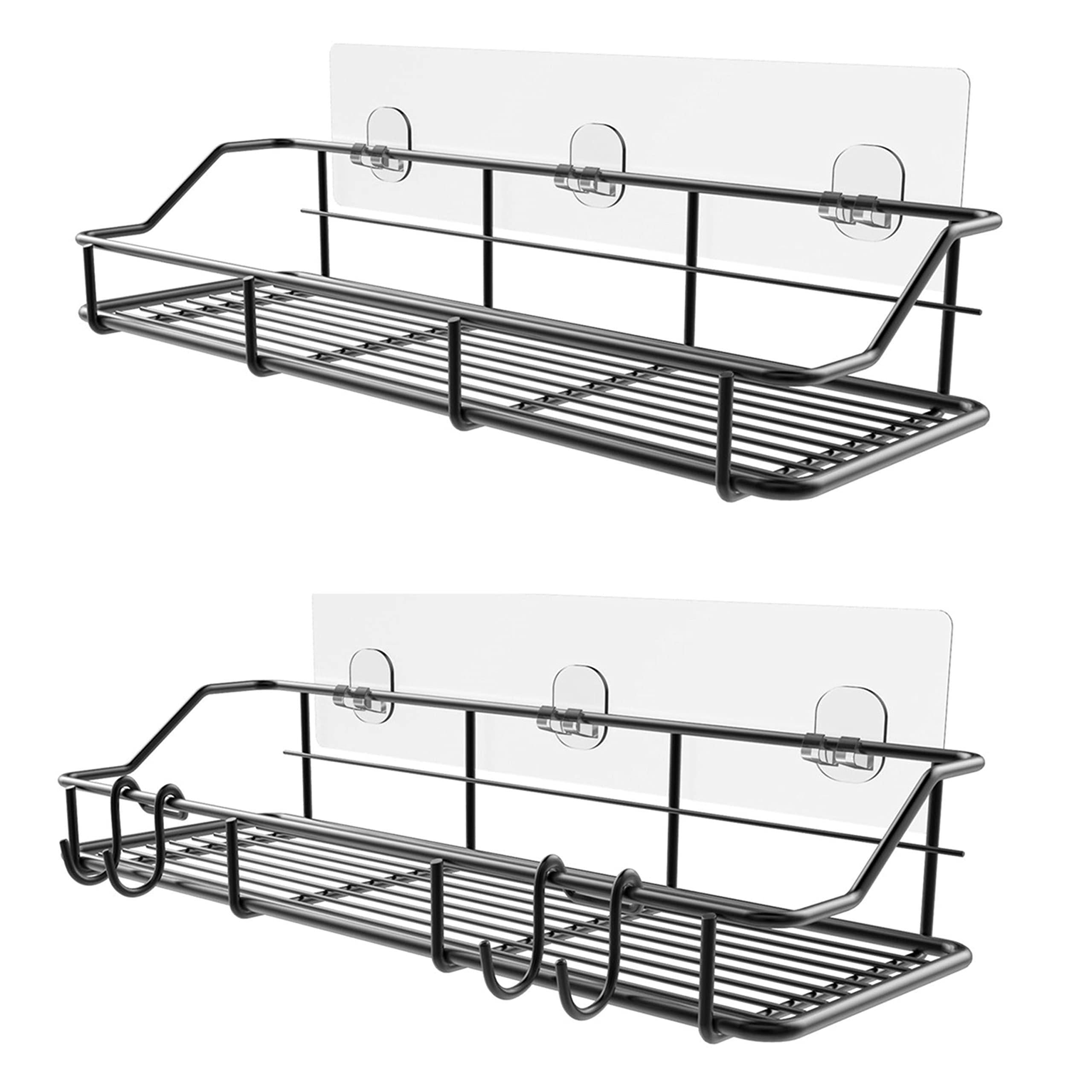 Adhesive Shower Caddy 2 Pack Black Shelf Organizer with Hooks Stainless Steel Adhesive Shower Caddy 2 Pack Black Shelf Organizer with Hooks Stainless Steel