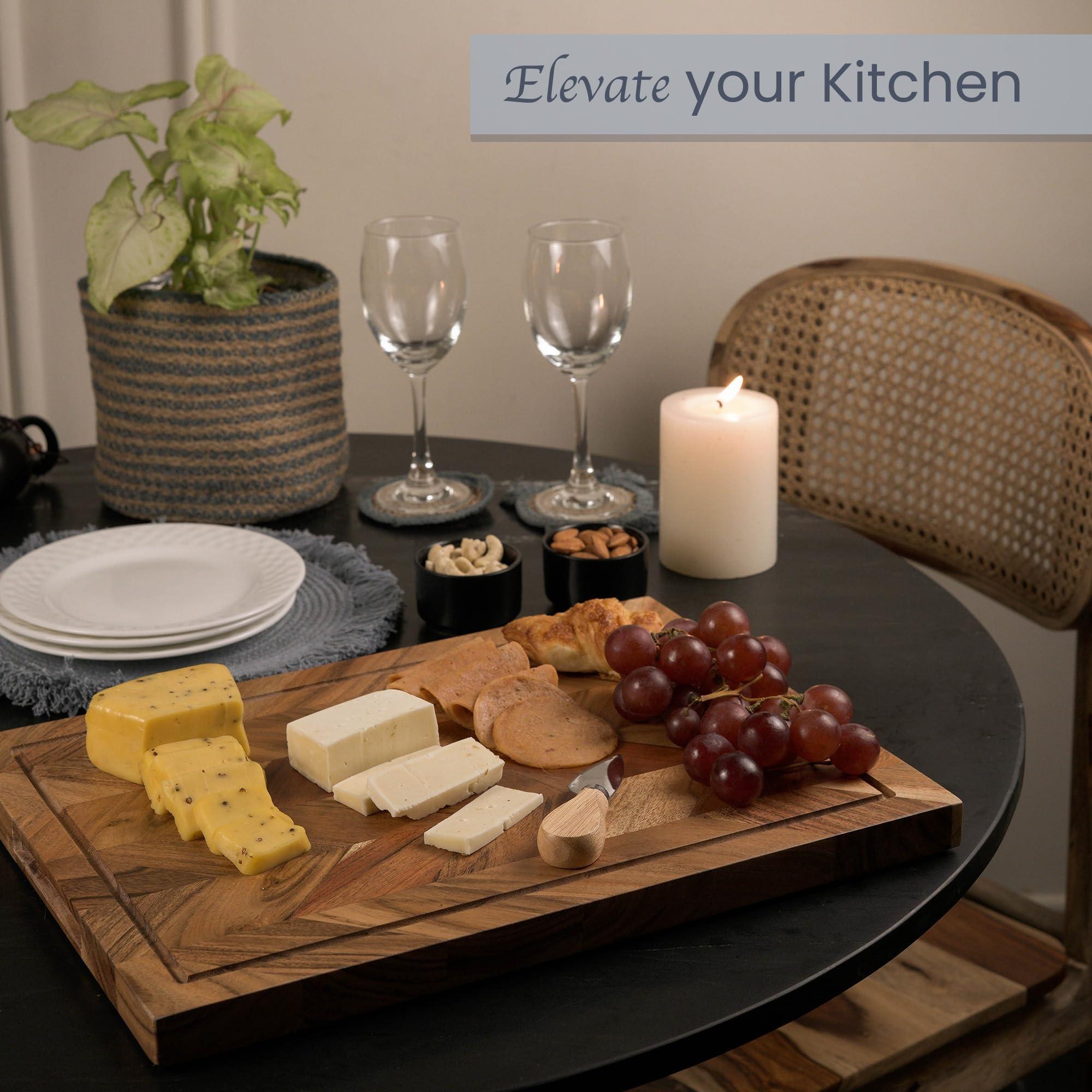 The Fine Living Co. Large Cutting Board Acacia Wood Meat Chopping Board Butcher Block with Juice Groove Chevron Chequered Style 1 Thick & Food grade Serving Board 16 x12 The Fine Living Co. Large Cutting Board Acacia Wood Meat Chopping Board Butcher Block with Juice Groove Chevron Chequered Style 1 Thick & Food grade Serving Board 16 x12