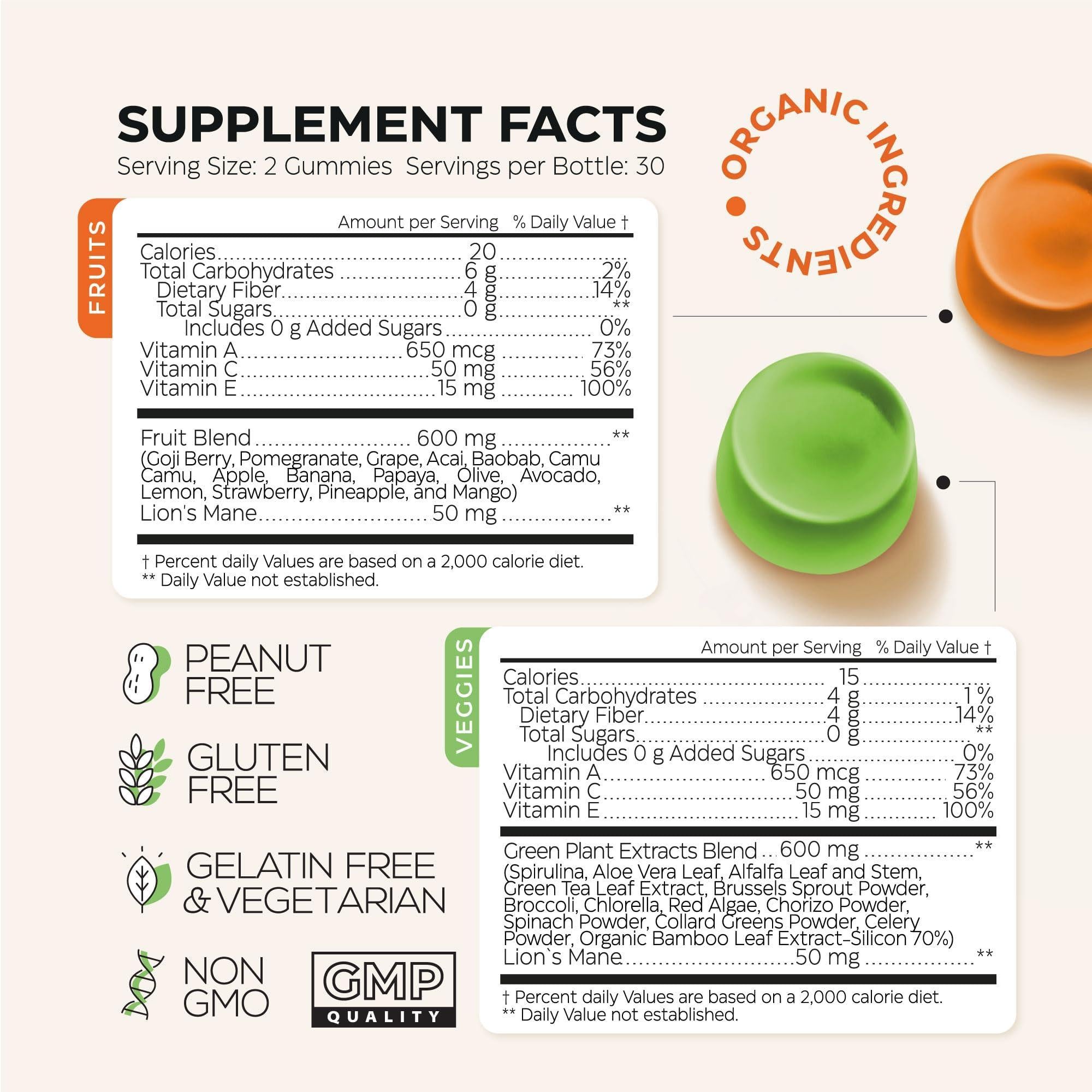 Super Fruit Super Greens Gummies for Adults 60 Count Daily Greens Vegetable Super Fruit Super Greens Gummies for Adults 60 Count Daily Greens Vegetable