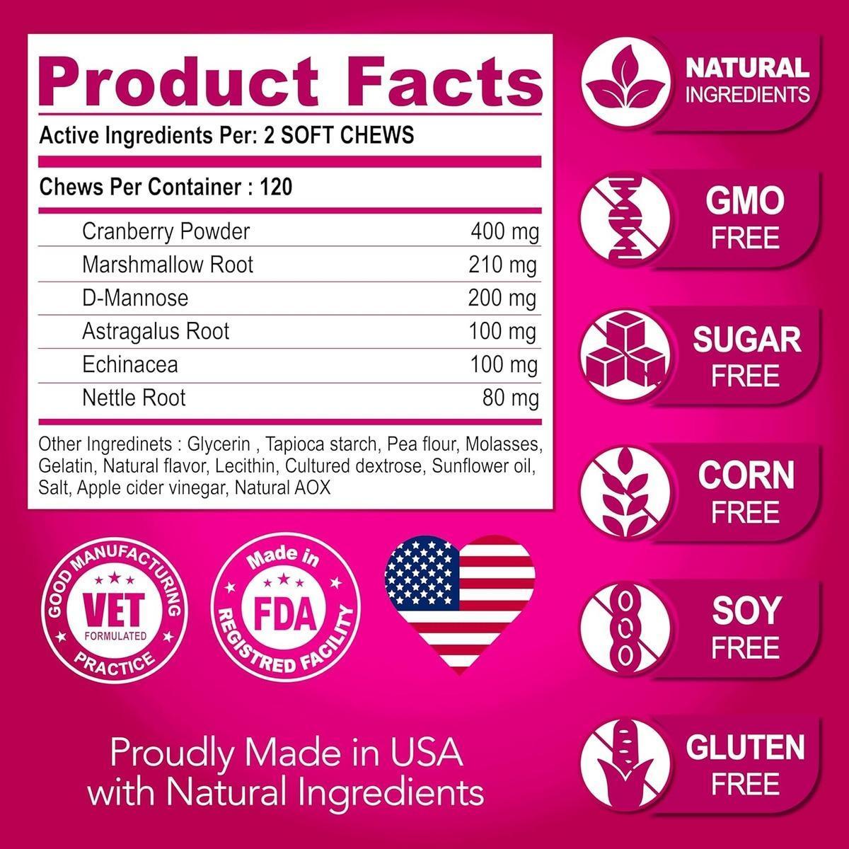 Dog UTI Treatment 120 Chews Cranberry Supplement Bladder Control Dog UTI Treatment 120 Chews Cranberry Supplement Bladder Control
