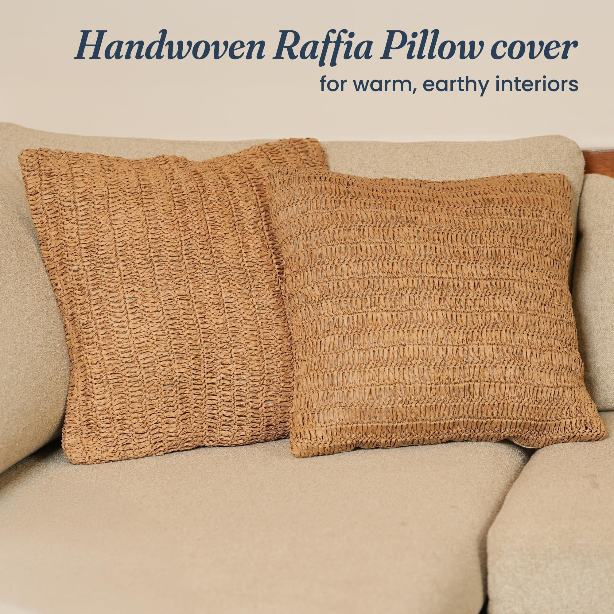 Raffia Hand Knitted Pillow Cover 18x18 inch Boho Decorative Cushion Cover for Couch Sofa or Bed Rustic Natural Throw Pillow Case 1pc Raffia Hand Knitted Pillow Cover 18x18 inch Boho Decorative Cushion Cover for Couch Sofa or Bed Rustic Natural Throw Pillow Case 1pc
