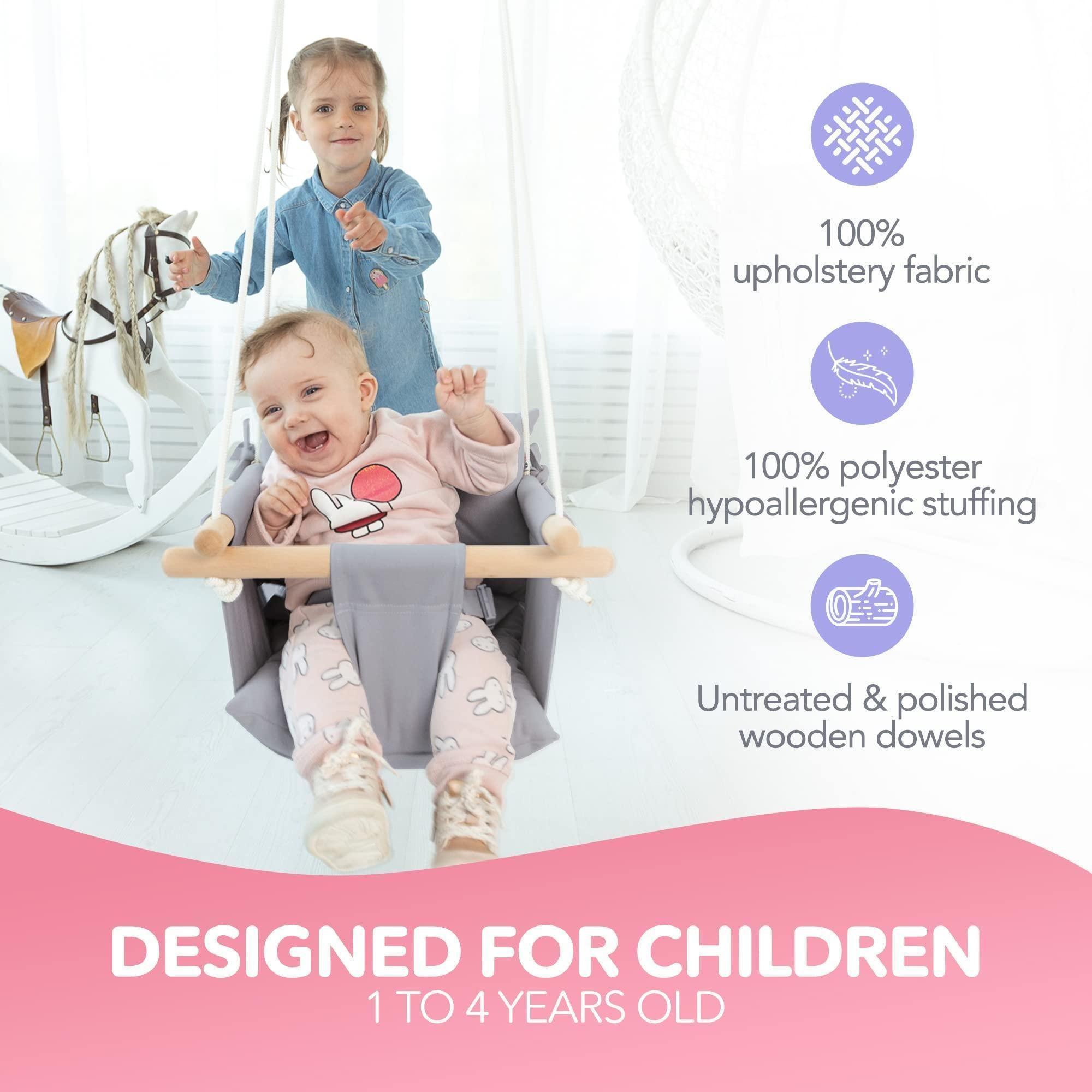 Canvas Baby Swing Wooden Hanging Swing Seat Chair with Safety Belt Durable Baby Swing Chair Outdoor and Indoor Swing for Kids Mounting Hardware Included Taupe Gray Canvas Baby Swing Wooden Hanging Swing Seat Chair with Safety Belt Durable Baby Swing Chair Outdoor and Indoor Swing for Kids Mounting Hardware Included Taupe Gray