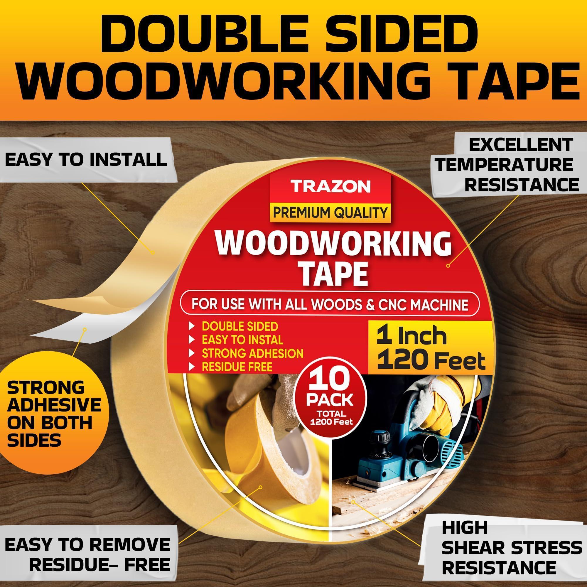 Double Sided Woodworking Tape 10 Pack 1 Inch x 120 Ft Wood Crafter Sticky Tool Two Side Adhesive for Router Templates Removable & Residue Free Double Sided Woodworking Tape 10 Pack 1 Inch x 120 Ft Wood Crafter Sticky Tool Two Side Adhesive for Router Templates Removable & Residue Free