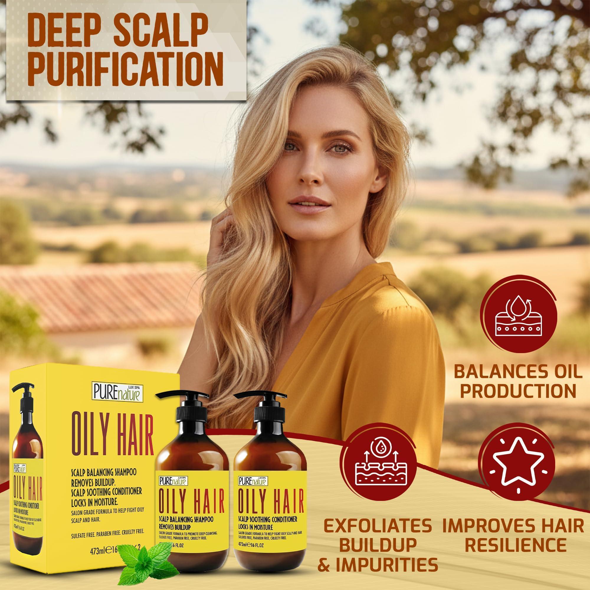 Oily Hair Shampoo and Conditioner Set 16 Fl Oz Sulfate Free Moisturizing Cleanse for Oily Flaky Scalps Fights Dandruff and Itchiness Salon Professional Formula For Men and Women Set of 2 Oily Hair Shampoo and Conditioner Set 16 Fl Oz Sulfate Free Moisturizing Cleanse for Oily Flaky Scalps Fights Dandruff and Itchiness Salon Professional Formula For Men and Women Set of 2