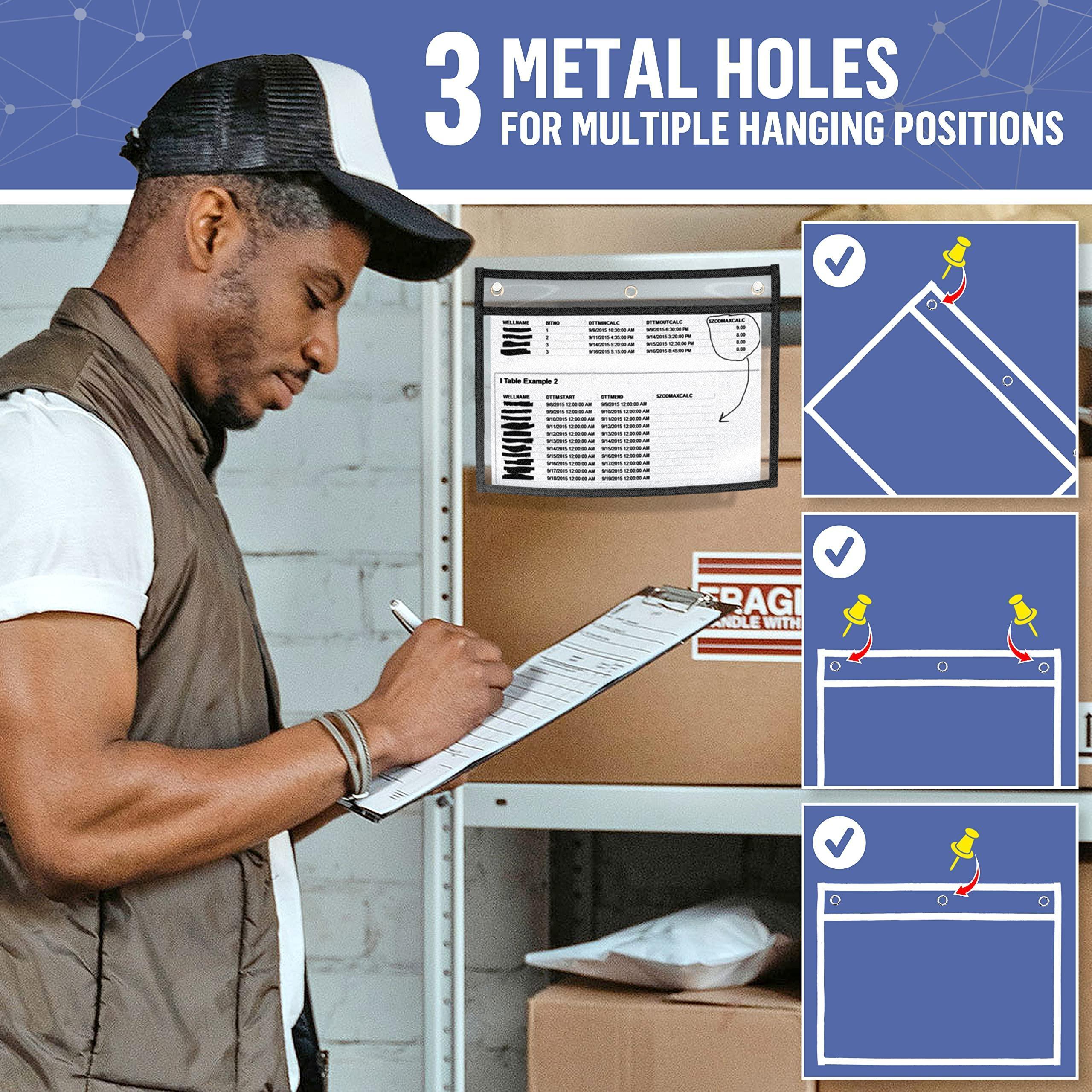 10 Pack Horizontal Job Ticket Holders 8.5x11 in 3 Hole Black Dry Erase Clear 10 Pack Horizontal Job Ticket Holders 8.5x11 in 3 Hole Black Dry Erase Clear