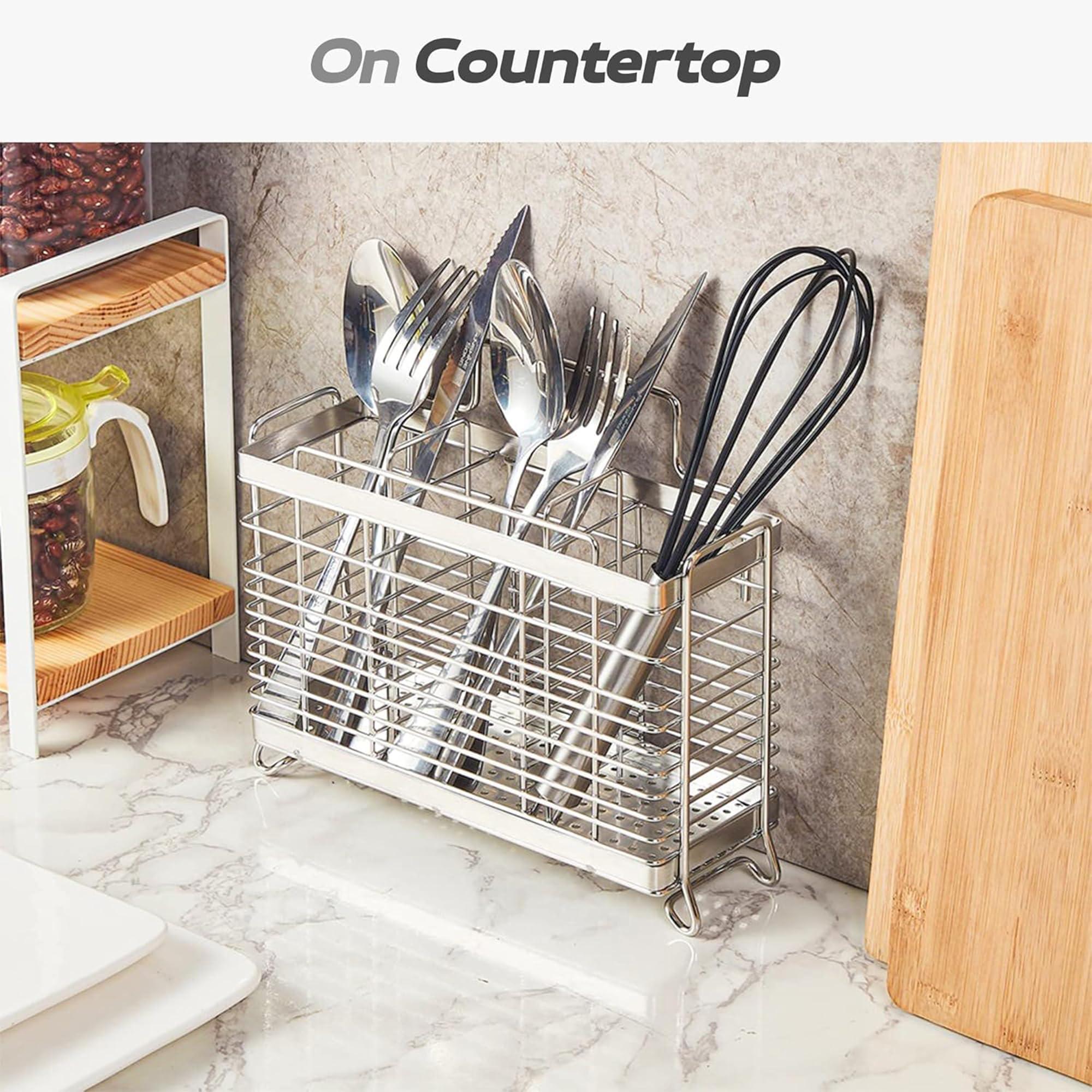 Utensil Holder Utensil Drying Rack Basket Holder with 3 Divided Compartments Rust resistant Utensil Holder Utensil Drying Rack Basket Holder with 3 Divided Compartments Rust resistant