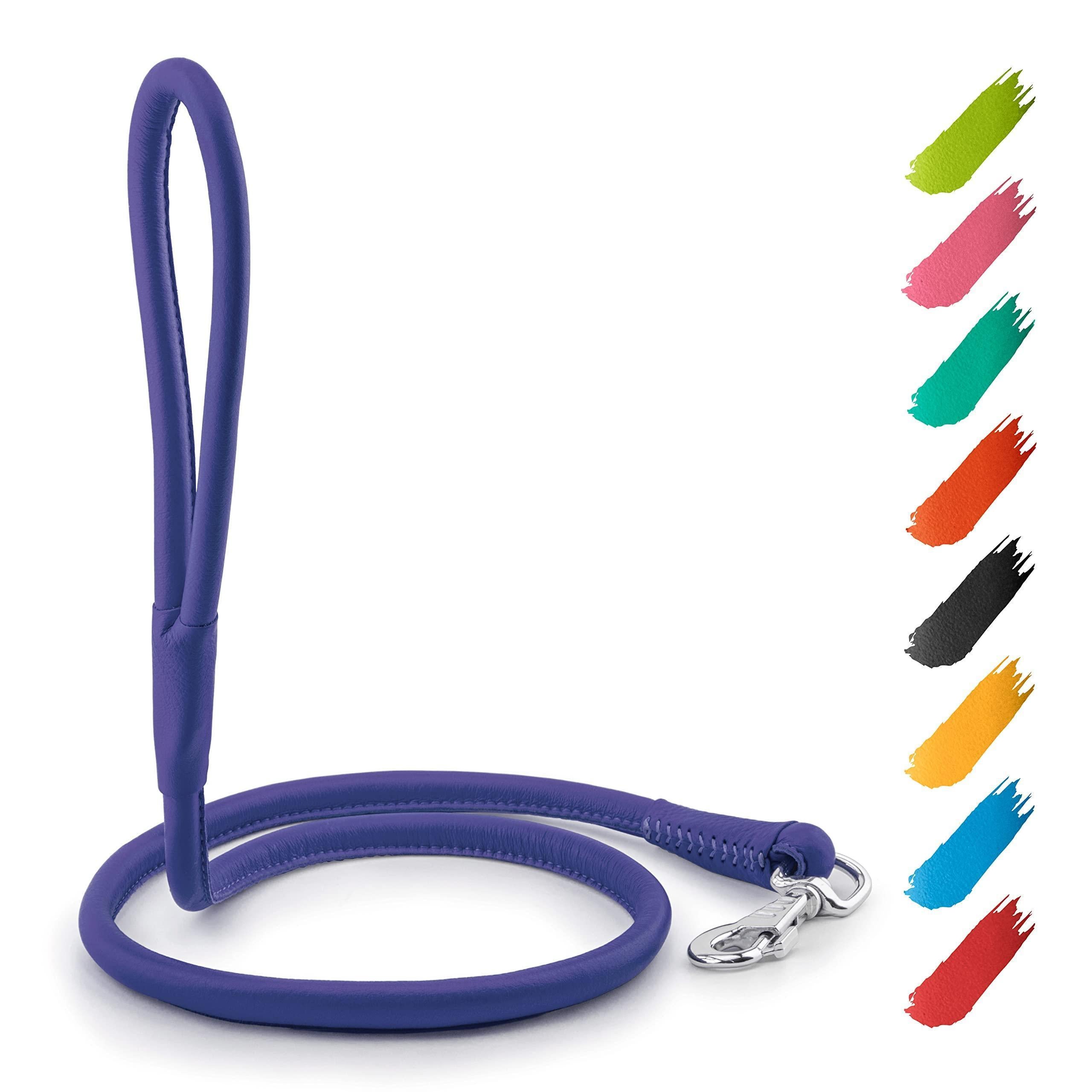 Rolled Leather Dog Leash 4 ft x 0.4 in All Sizes Purple Rolled Leather Dog Leash 4 ft x 0.4 in All Sizes Purple