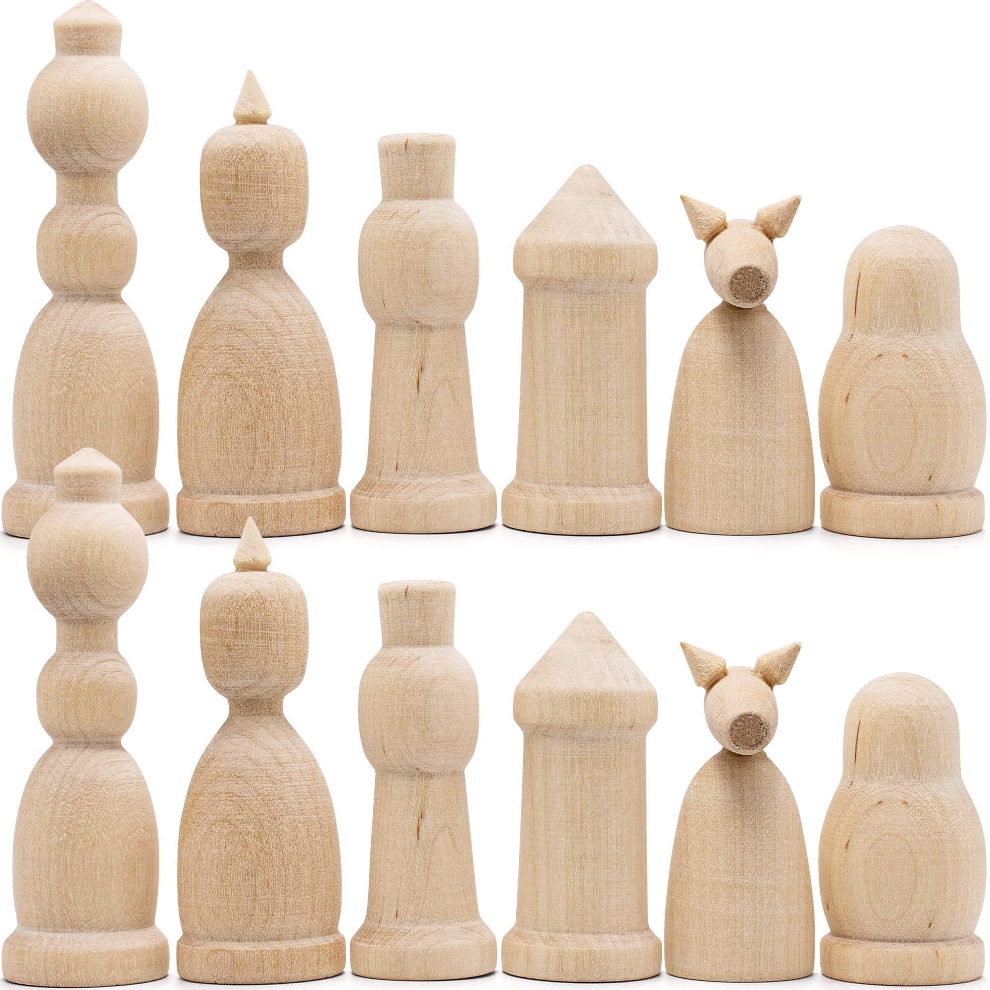 Unfinished Wood Chess Pieces Only Set of 32 pcs Paint Your Own Chess Set DIY Kit Unfinished Wood Chess Pieces Only Set of 32 pcs Paint Your Own Chess Set DIY Kit