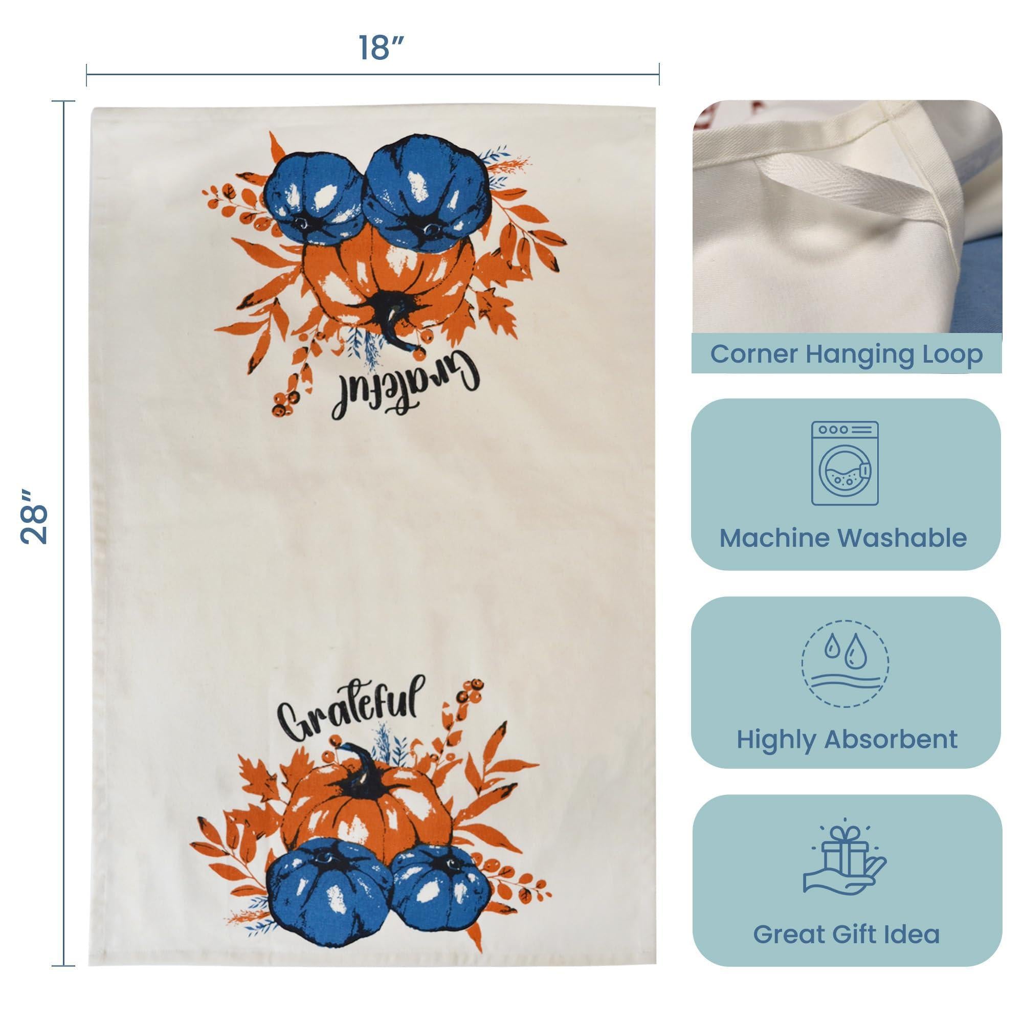 Set of 2 Grateful l Printed Dish Towels Hand Towels Boho Tea Towels Multifunctional Stylish Absorbent Quick Dry Soft 18 x28 100% Cotton Blue & Orange Set of 2 Grateful l Printed Dish Towels Hand Towels Boho Tea Towels Multifunctional Stylish Absorbent Quick Dry Soft 18 x28 100% Cotton Blue & Orange