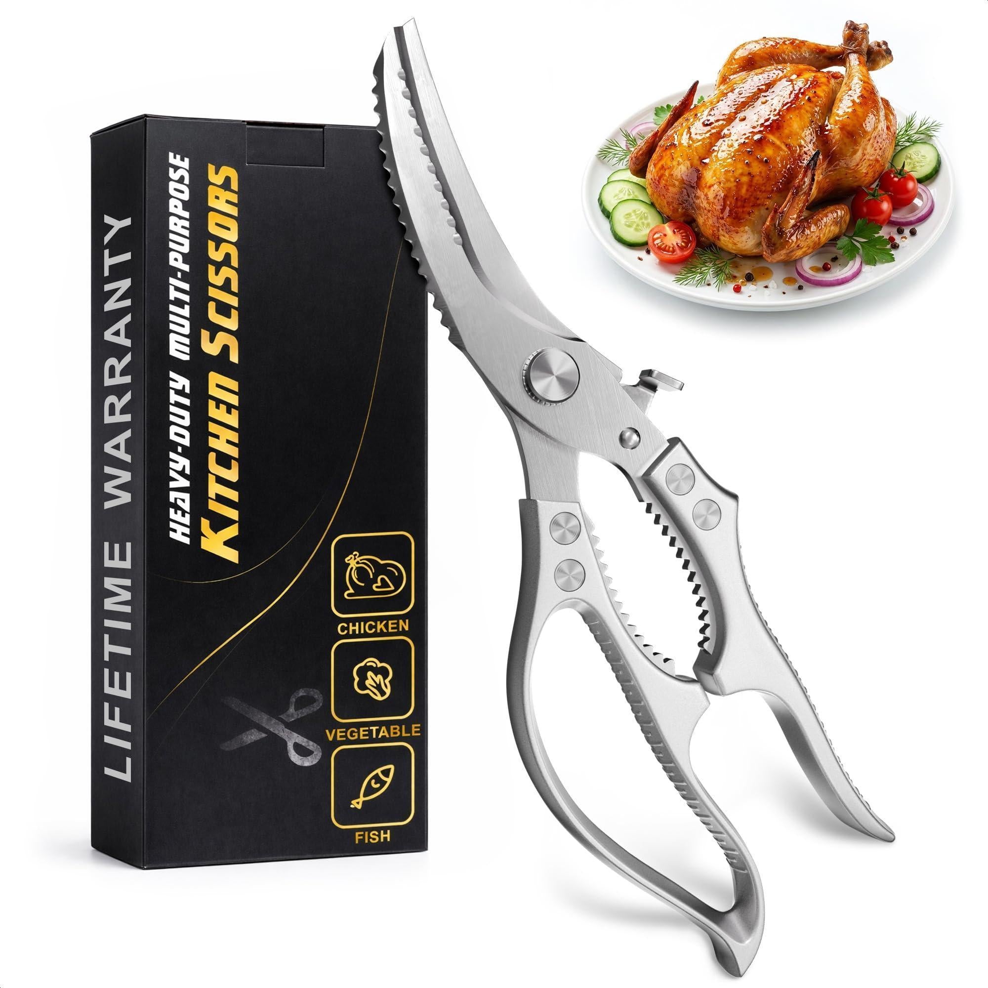 Stainless Steel Poultry Shears Heavy Duty Kitchen Shears for Food with Hardened Blades One Hand Safety Lock Spring Mechanism Dishwasher Safe Chicken Meat Cutting Turkey Fish and Vegetables Stainless Steel Poultry Shears Heavy Duty Kitchen Shears for Food with Hardened Blades One Hand Safety Lock Spring Mechanism Dishwasher Safe Chicken Meat Cutting Turkey Fish and Vegetables