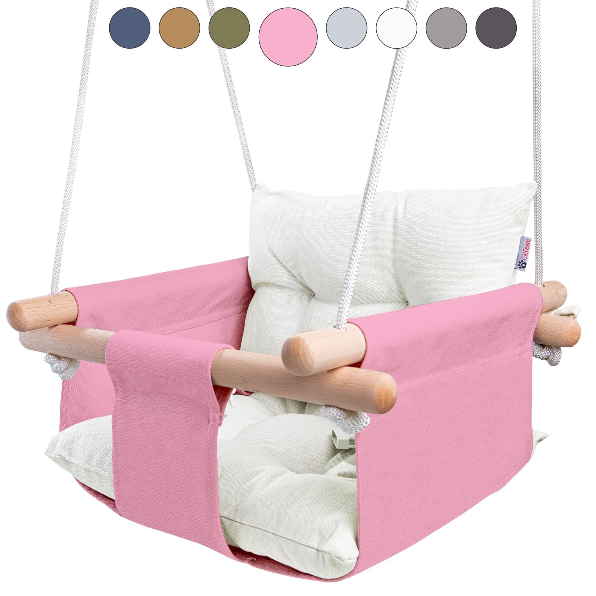 Pink Canvas Baby Swing Wooden Hanging Swing Seat Chair with Safety Belt Durable Baby Swing Chair Outdoor and Indoor Swing for Kids Mounting Hardware Included Pink Pink Canvas Baby Swing Wooden Hanging Swing Seat Chair with Safety Belt Durable Baby Swing Chair Outdoor and Indoor Swing for Kids Mounting Hardware Included Pink