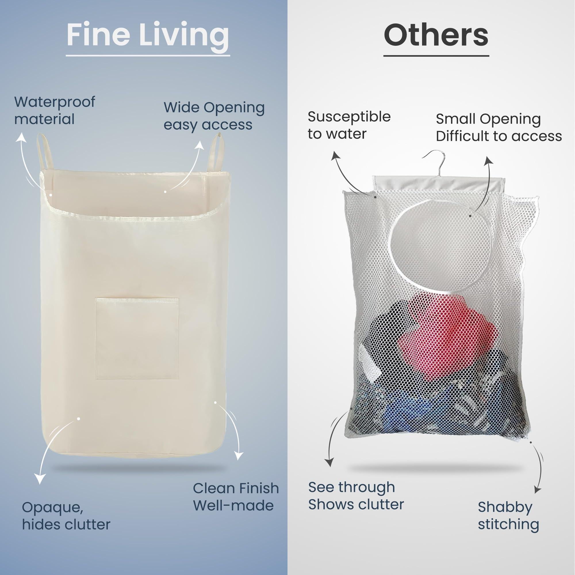 The Fine Living Co. Hanging Laundry Hamper with Over Door Hooks & Adhesive Durable Space Saving Laundry Bag with Zipper and Wide Open Top Hanging Dorm Laundry Hamper 18 x4.75 x28 (Beige L) The Fine Living Co. Hanging Laundry Hamper with Over Door Hooks & Adhesive Durable Space Saving Laundry Bag with Zipper and Wide Open Top Hanging Dorm Laundry Hamper 18 x4.75 x28 (Beige L)