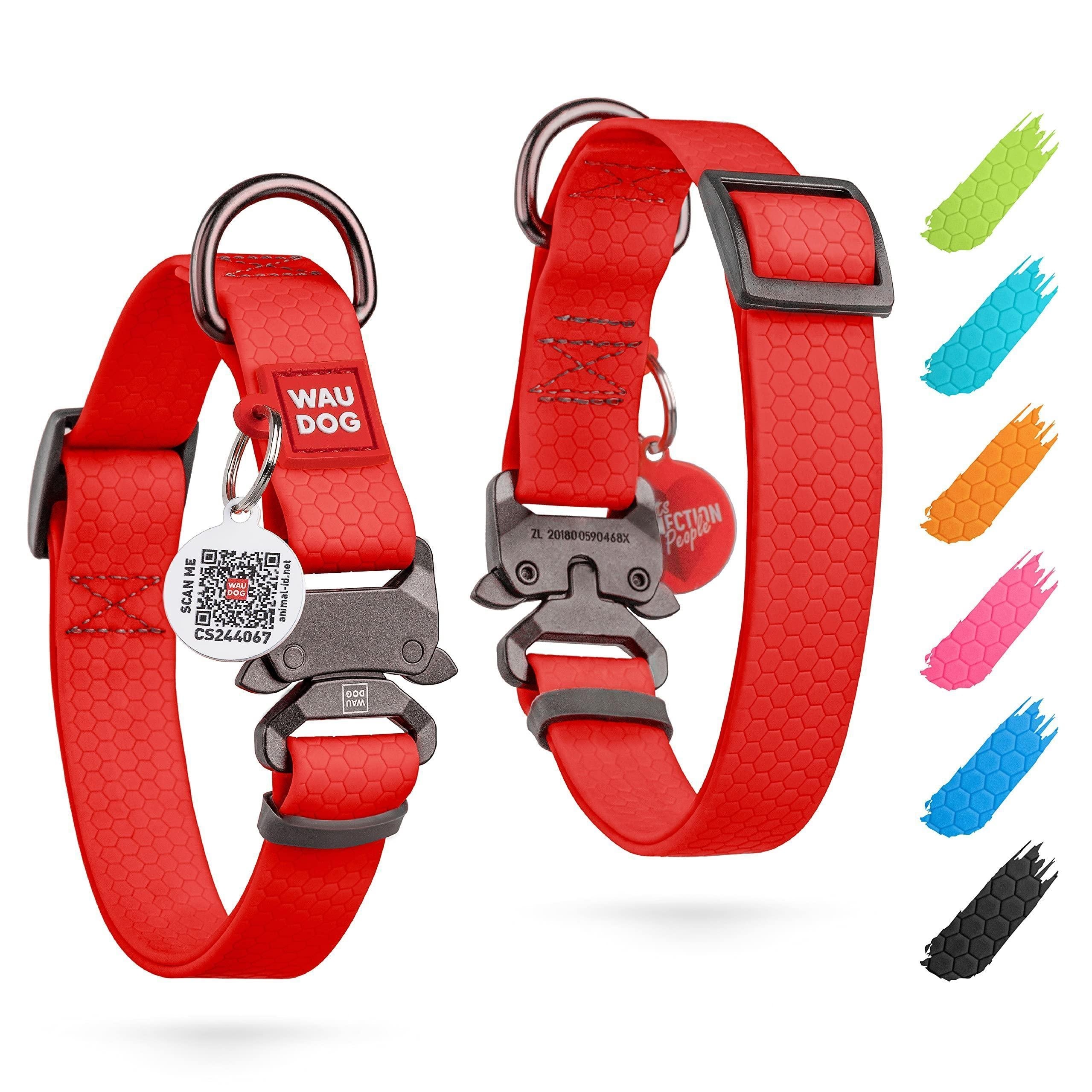 Waterproof Dog Collar Adjustable All Sizes Metal Clasp & QR Tag Red Waterproof Dog Collar Adjustable All Sizes Metal Clasp & QR Tag Red