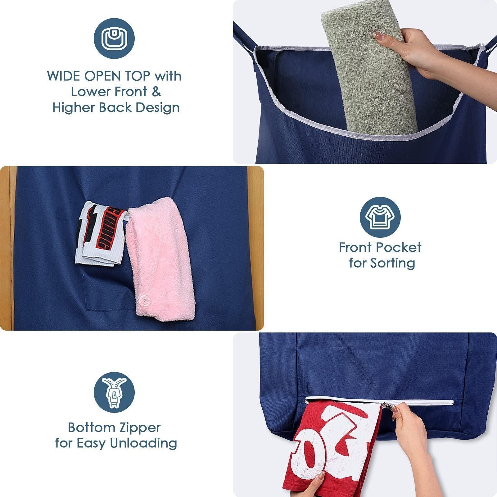 Fine Living Co. Large Hanging Laundry Hamper with Over Door Hooks & Adhesive Durable Space Saving Laundry Bag with Zipper and Wide Open Top Hanging Dorm Laundry Hamper (Navy Blue XL) Fine Living Co. Large Hanging Laundry Hamper with Over Door Hooks & Adhesive Durable Space Saving Laundry Bag with Zipper and Wide Open Top Hanging Dorm Laundry Hamper (Navy Blue XL)