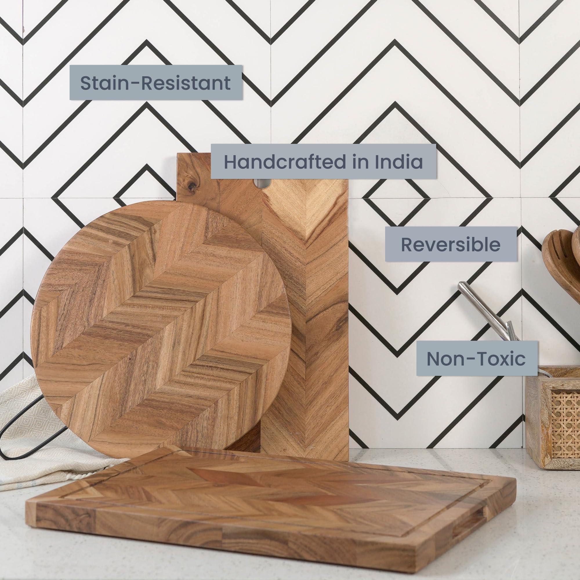 The Fine Living Co. Large Cutting Board Acacia Wood Meat Chopping Board Butcher Block with Juice Groove Chevron Chequered Style 1 Thick & Food grade Serving Board 16 x12 The Fine Living Co. Large Cutting Board Acacia Wood Meat Chopping Board Butcher Block with Juice Groove Chevron Chequered Style 1 Thick & Food grade Serving Board 16 x12