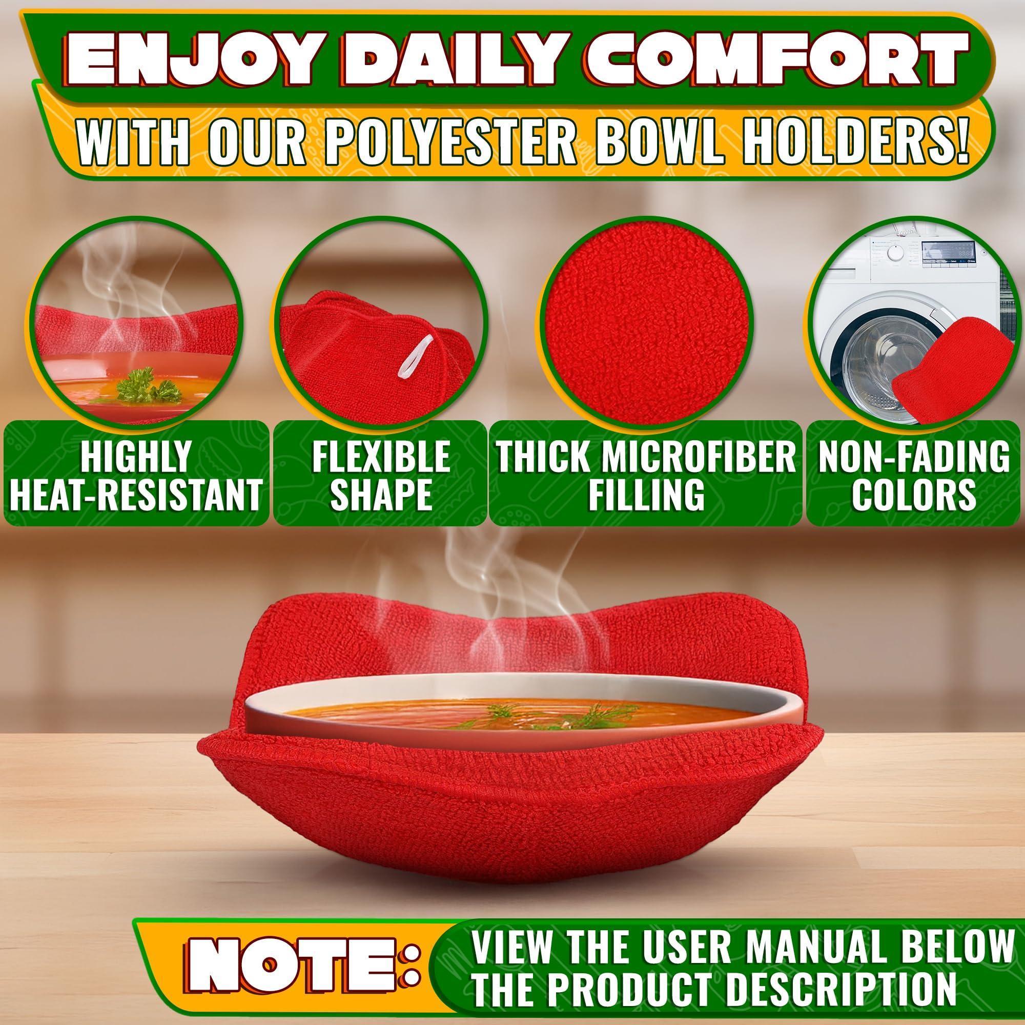 2 Pcs Red Microwave Bowl Holder (7.5 ×7.5 ) – Microwave Bowl Cozy with Durable Heat Resistant Fabric for Hot Dishes – Effortless Secure Serving of Hot Food Bowls Cups & Saucers 2 Pcs Red Microwave Bowl Holder (7.5 ×7.5 ) – Microwave Bowl Cozy with Durable Heat Resistant Fabric for Hot Dishes – Effortless Secure Serving of Hot Food Bowls Cups & Saucers