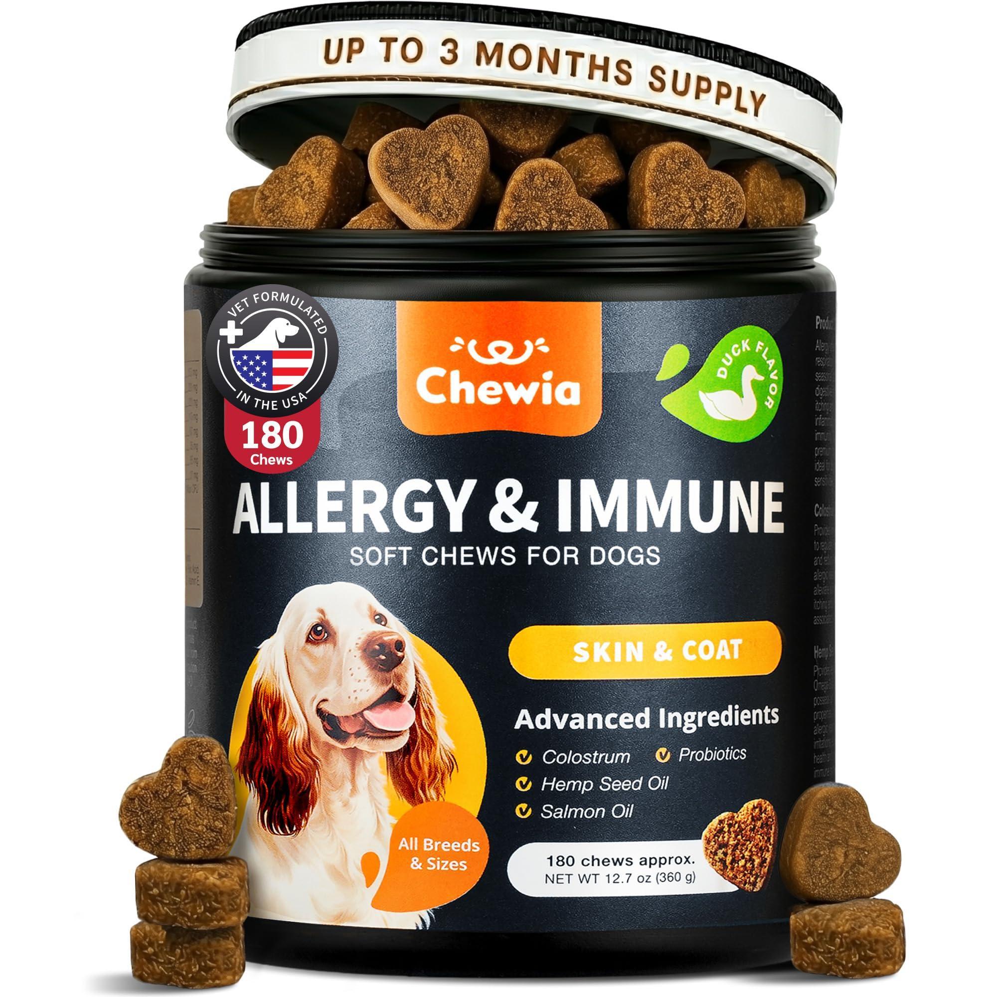 Dog Allergy Relief Chews Itch Relief for Dogs 180 Allergy Chews for Itching Skin with Probiotics, Colostrum, Salmon Oil Allergy, Skin and Coat, Immune, Digestion Support Supplement Hot Spots Dog Allergy Relief Chews Itch Relief for Dogs 180 Allergy Chews for Itching Skin with Probiotics, Colostrum, Salmon Oil Allergy, Skin and Coat, Immune, Digestion Support Supplement Hot Spots