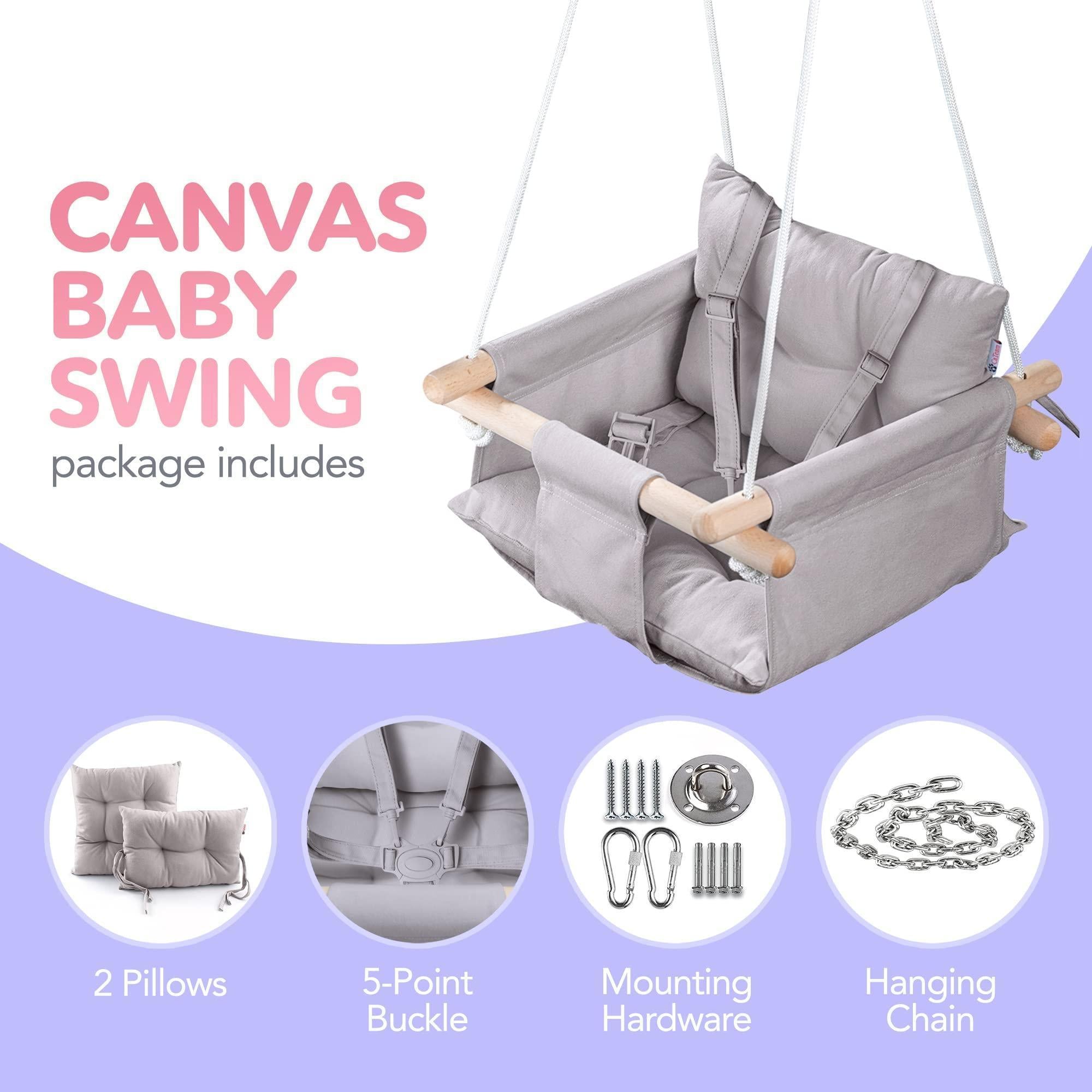 Canvas Baby Swing Wooden Hanging Swing Seat Chair with Safety Belt Durable Baby Swing Chair Outdoor and Indoor Swing for Kids Mounting Hardware Included Taupe Gray Canvas Baby Swing Wooden Hanging Swing Seat Chair with Safety Belt Durable Baby Swing Chair Outdoor and Indoor Swing for Kids Mounting Hardware Included Taupe Gray