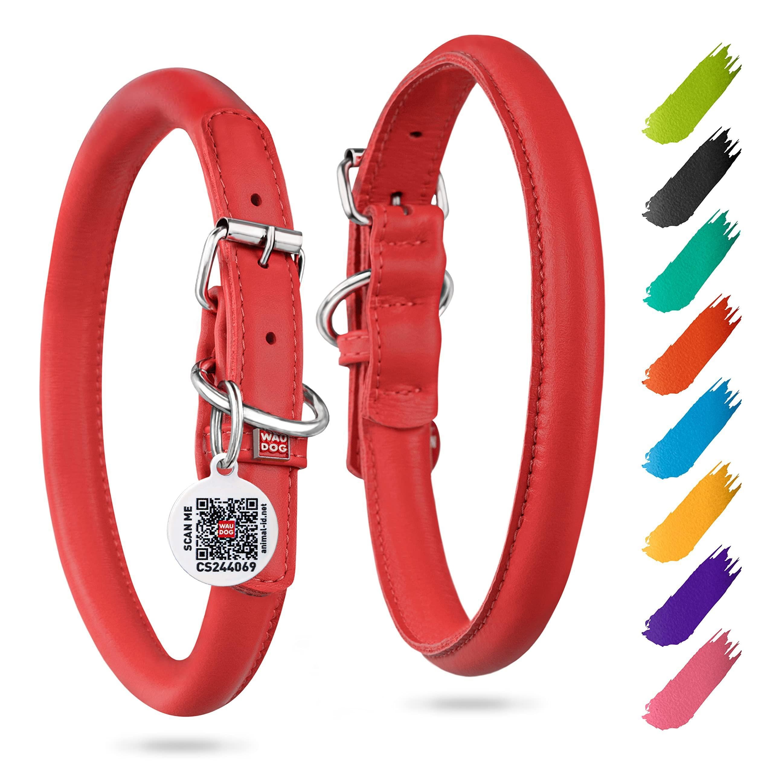 Rolled Leather Dog Collar Medium Dogs 15–19 in Neck Red Rolled Leather Dog Collar Medium Dogs 15–19 in Neck Red