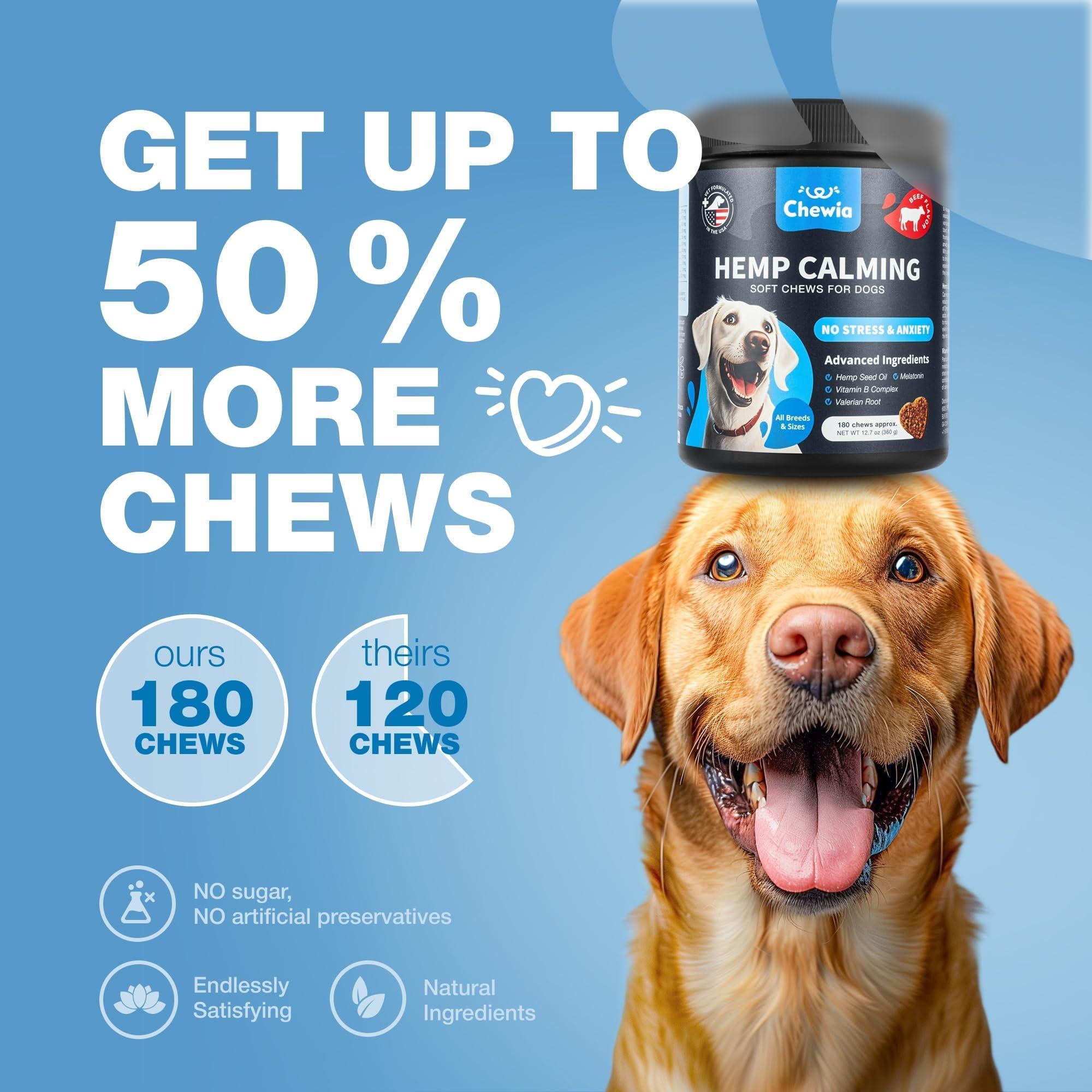 Hemp Calming Chews for Dogs Anxiety Relief L-Theanine & Chamomile Hemp Calming Chews for Dogs Anxiety Relief L-Theanine & Chamomile