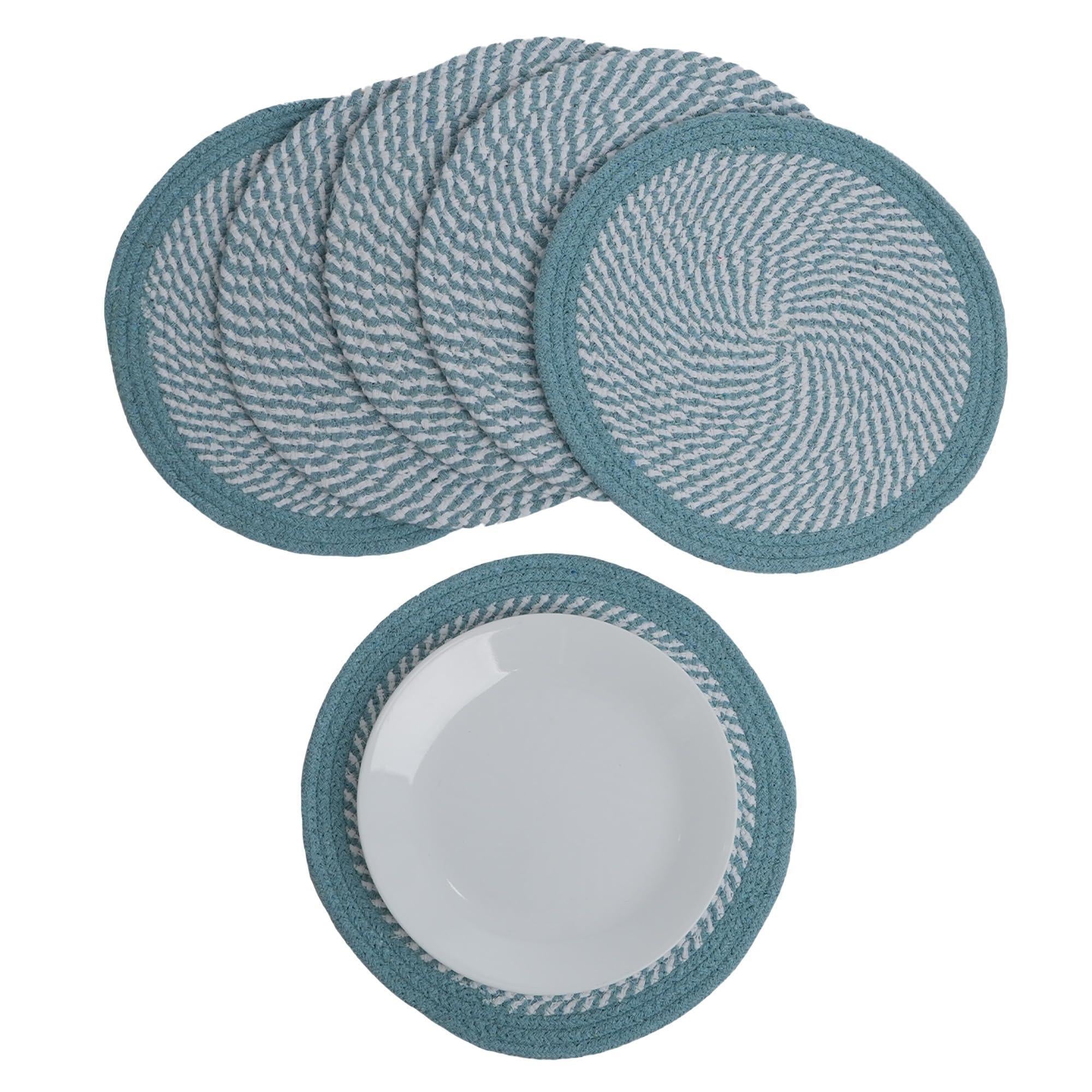 The Fine Living Co. Braided Cotton Placemats (Set of 6 13.5 Inches) Washable Anti Slip Heat Resistant Mats Boho Woven Round Table Mats for House Decor Kitchen and Dining The Fine Living Co. Braided Cotton Placemats (Set of 6 13.5 Inches) Washable Anti Slip Heat Resistant Mats Boho Woven Round Table Mats for House Decor Kitchen and Dining