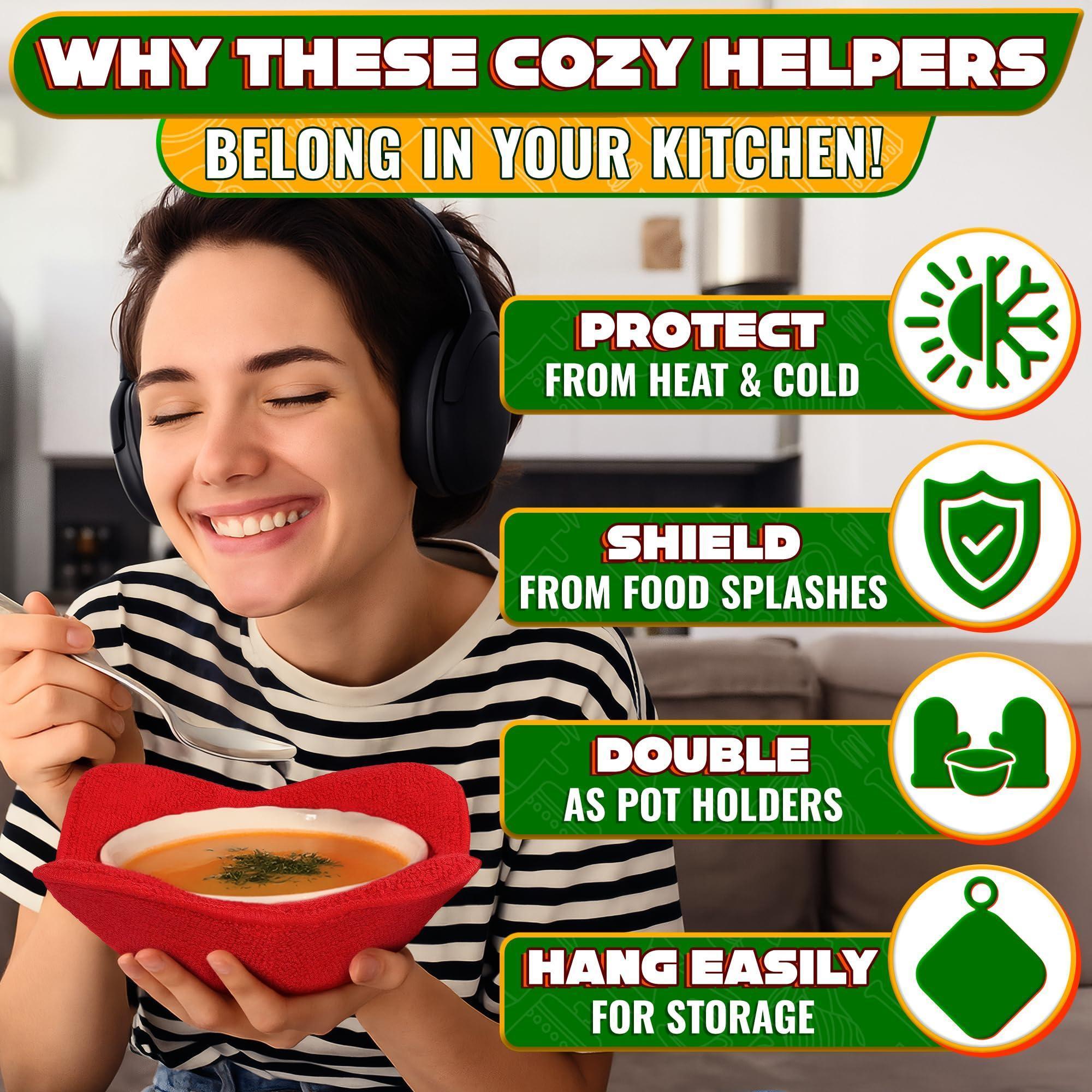 2 Pcs Red Microwave Bowl Holder (7.5 ×7.5 ) – Microwave Bowl Cozy with Durable Heat Resistant Fabric for Hot Dishes – Effortless Secure Serving of Hot Food Bowls Cups & Saucers 2 Pcs Red Microwave Bowl Holder (7.5 ×7.5 ) – Microwave Bowl Cozy with Durable Heat Resistant Fabric for Hot Dishes – Effortless Secure Serving of Hot Food Bowls Cups & Saucers