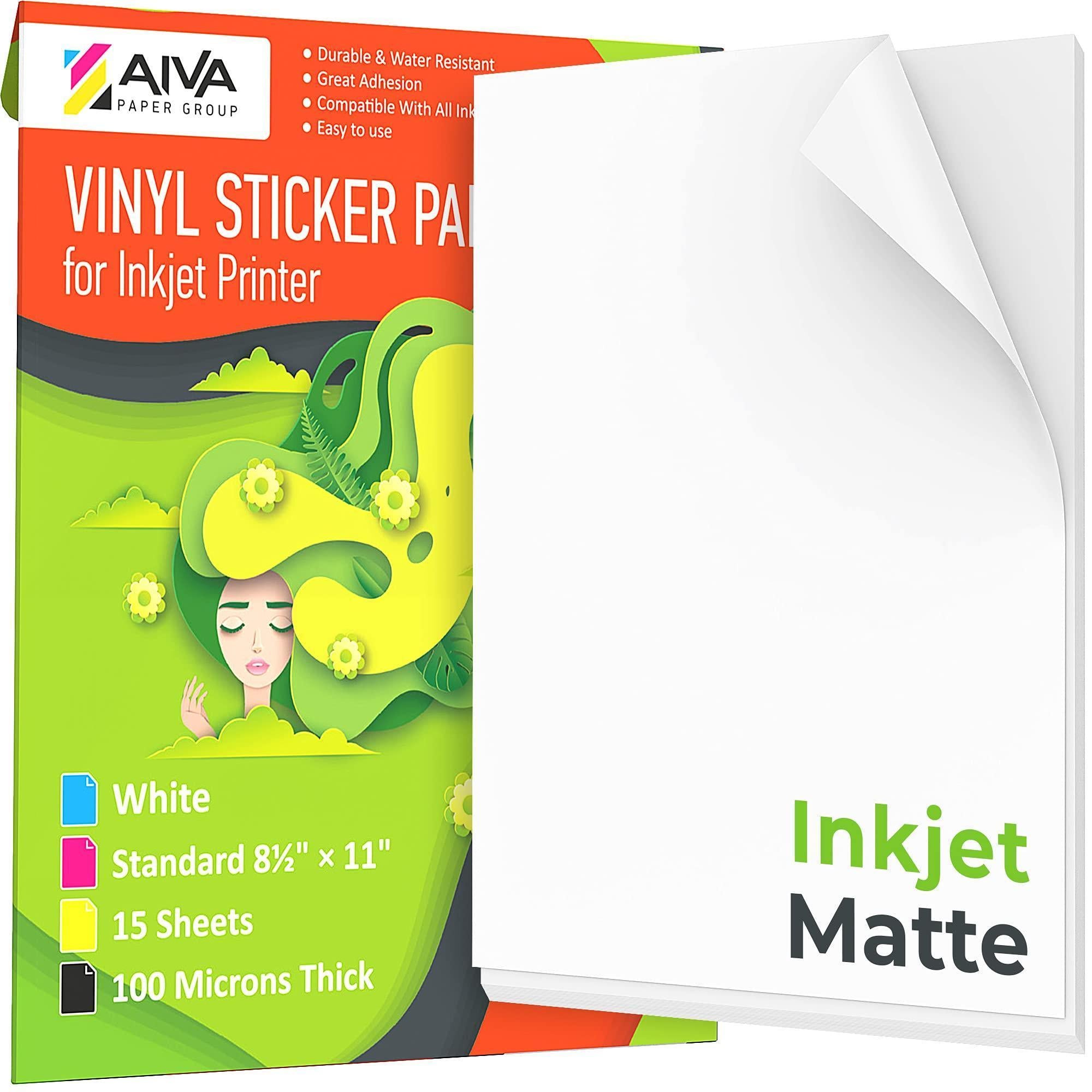 Printable Vinyl Sticker Paper for Inkjet Printer Matte White 15 pcs Letter Size Printable Vinyl Sticker Paper for Inkjet Printer Matte White 15 pcs Letter Size