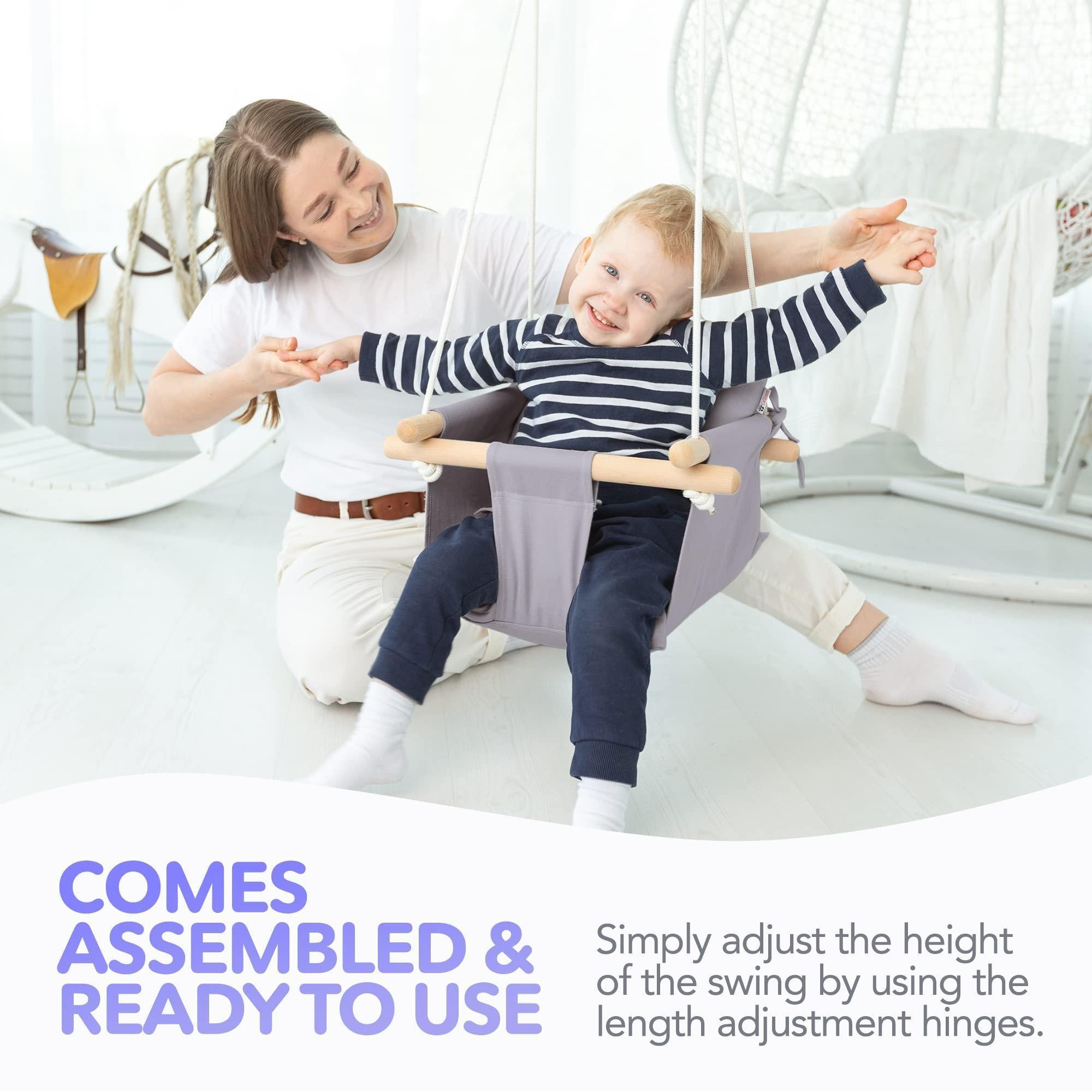 Canvas Baby Swing Wooden Hanging Swing Seat Chair with Safety Belt Durable Baby Swing Chair Outdoor and Indoor Swing for Kids Mounting Hardware Included Taupe Gray Canvas Baby Swing Wooden Hanging Swing Seat Chair with Safety Belt Durable Baby Swing Chair Outdoor and Indoor Swing for Kids Mounting Hardware Included Taupe Gray