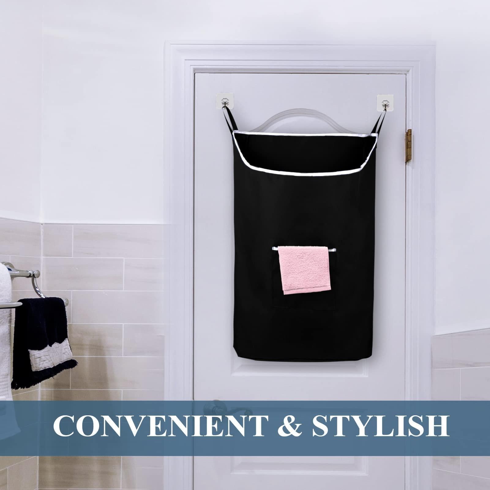The Fine Living Co. Large Hanging Laundry Hamper with Over Door Hooks & Adhesive Durable Space Saving Laundry Bag with Zipper and Wide Open Top Hanging Dorm Laundry Hamper 18 x4.75 x28 (Black L) The Fine Living Co. Large Hanging Laundry Hamper with Over Door Hooks & Adhesive Durable Space Saving Laundry Bag with Zipper and Wide Open Top Hanging Dorm Laundry Hamper 18 x4.75 x28 (Black L)
