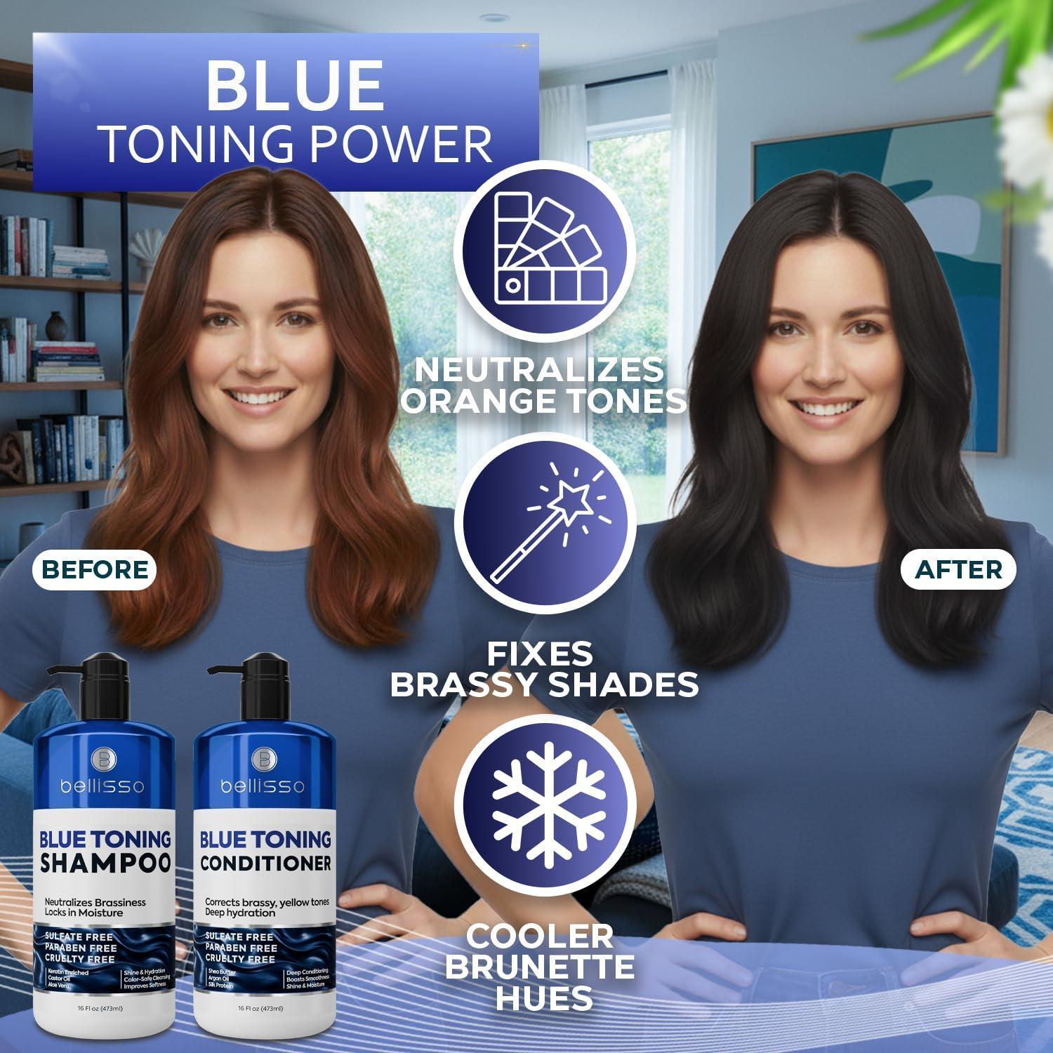 Blue Shampoo and Conditioner Set 16 Fl Oz Set of 2 Sulfate Free and Paraben Free Neutralizing Toner to Correct Orange Brassy Hair Back to Brunette Professional Formula For Women Men Blue Shampoo and Conditioner Set 16 Fl Oz Set of 2 Sulfate Free and Paraben Free Neutralizing Toner to Correct Orange Brassy Hair Back to Brunette Professional Formula For Women Men