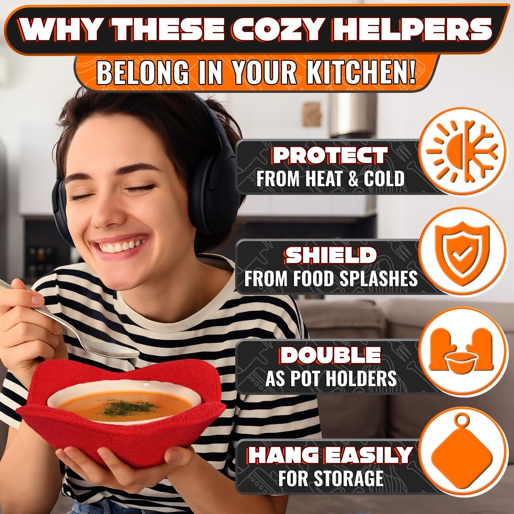 6 Pcs Soup Bowl Holders for Hot Food Heat Resistant Fabric Soup Cozy Bowl Warmer Holder for Kitchen Fits Standard Dishes up to 6.5 & Plates 7.1 – Washable & Reusable Safe Handling & Trivet Use 6 Pcs Soup Bowl Holders for Hot Food Heat Resistant Fabric Soup Cozy Bowl Warmer Holder for Kitchen Fits Standard Dishes up to 6.5 & Plates 7.1 – Washable & Reusable Safe Handling & Trivet Use