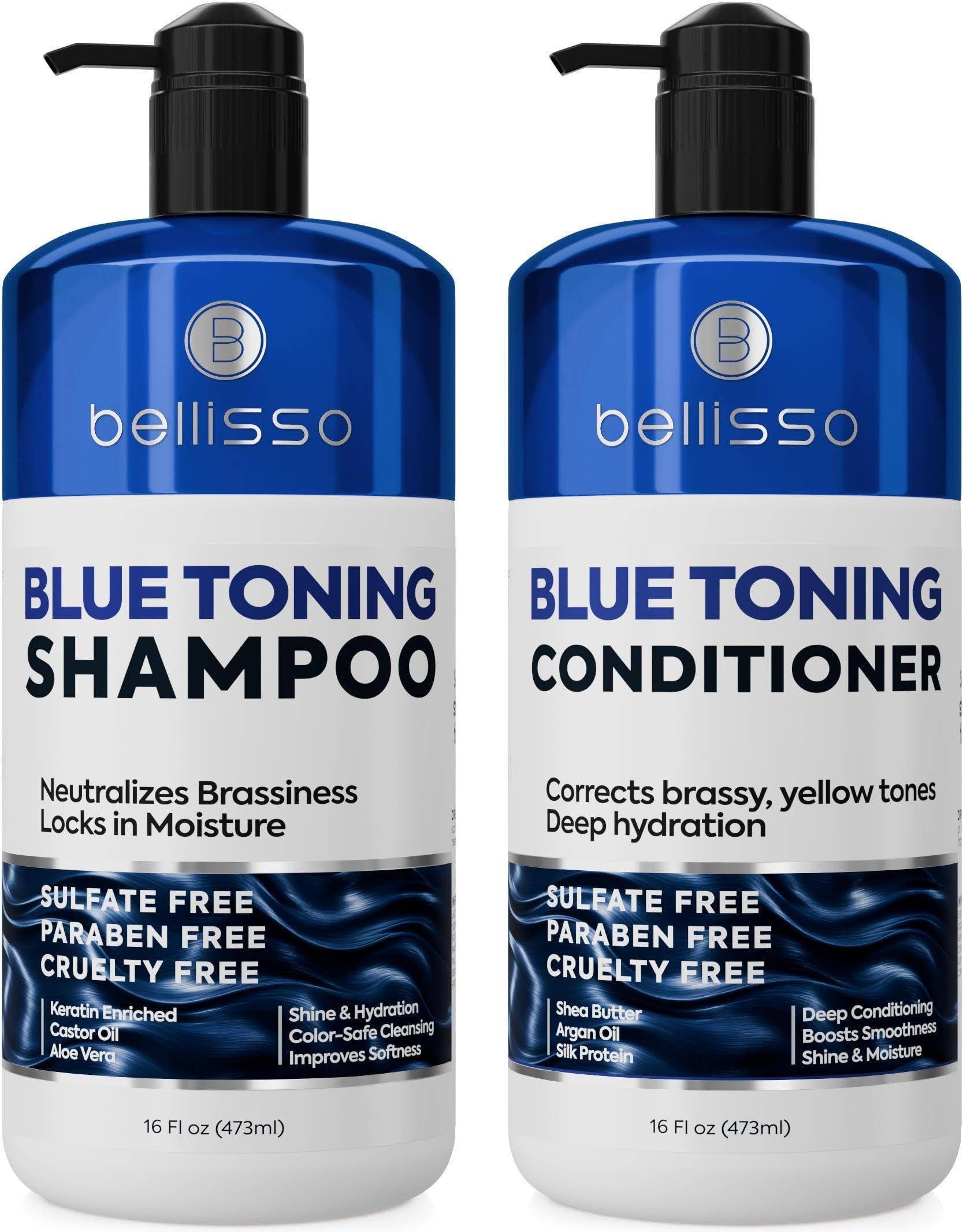Blue Shampoo and Conditioner Set 16 Fl Oz Set of 2 Sulfate Free and Paraben Free Neutralizing Toner to Correct Orange Brassy Hair Back to Brunette Professional Formula For Women Men Blue Shampoo and Conditioner Set 16 Fl Oz Set of 2 Sulfate Free and Paraben Free Neutralizing Toner to Correct Orange Brassy Hair Back to Brunette Professional Formula For Women Men
