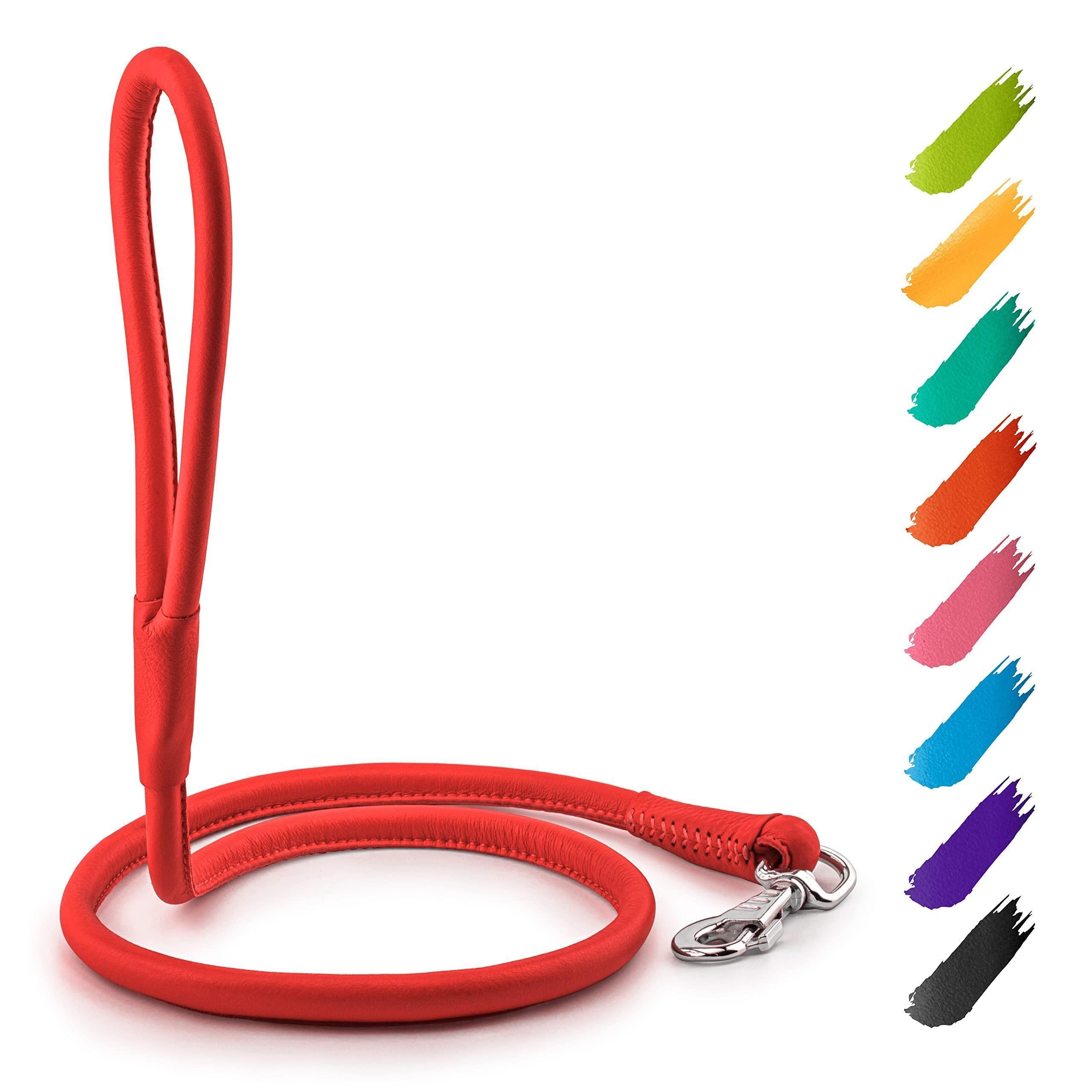 Rolled Leather Dog Leash 4 ft x 0.3 in All Sizes Red Rolled Leather Dog Leash 4 ft x 0.3 in All Sizes Red