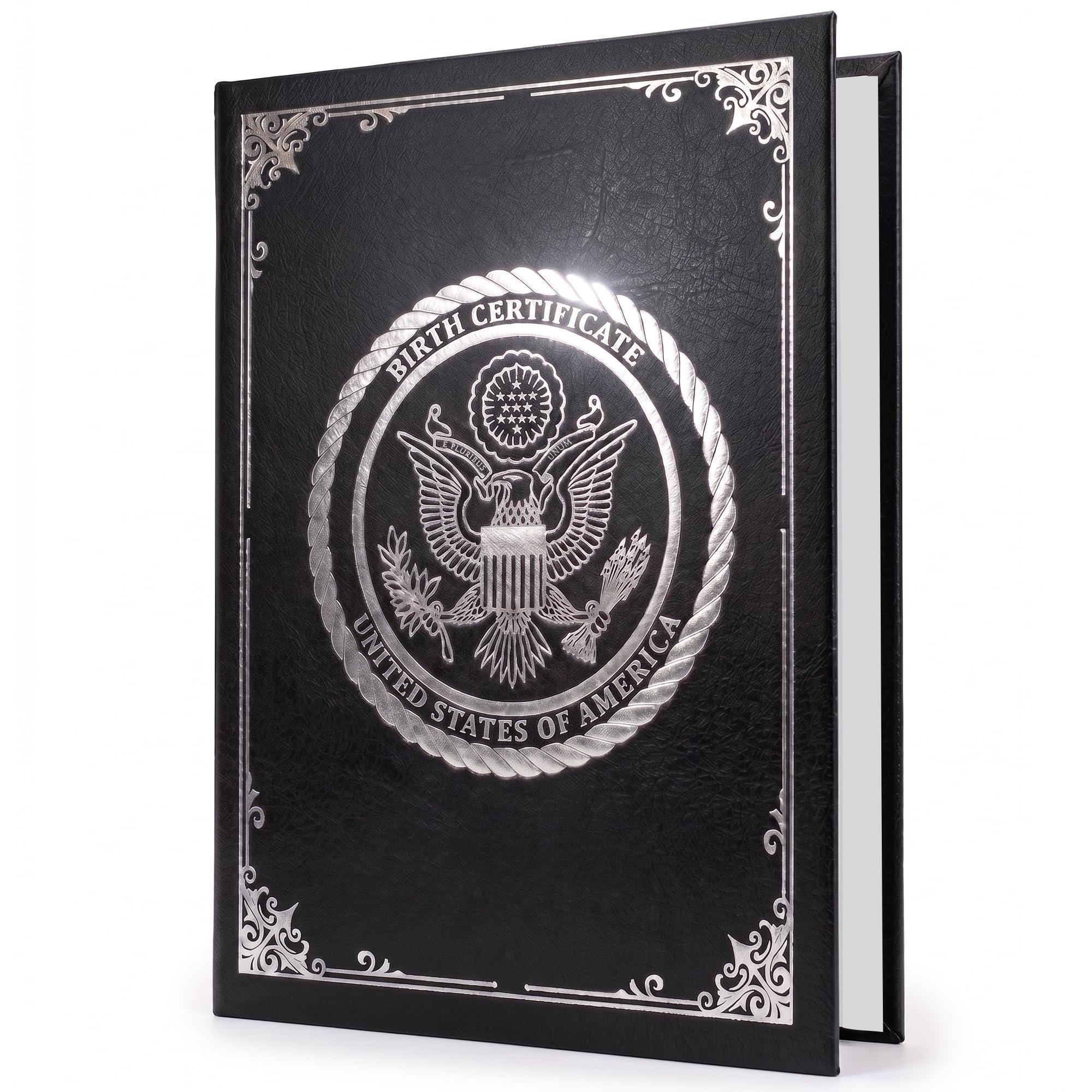 Birth Certificate Holder 8.5x11 Black Faux Leather Document Protector for Records Letter Size Durable Birth Certificate Document Holder Sleeve Protective Keepsake Folder with Silver Foil Cover Birth Certificate Holder 8.5x11 Black Faux Leather Document Protector for Records Letter Size Durable Birth Certificate Document Holder Sleeve Protective Keepsake Folder with Silver Foil Cover