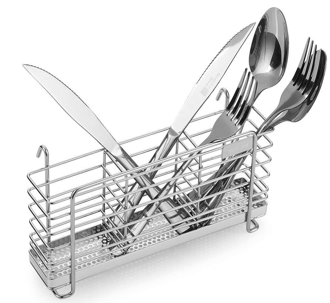 Sturdy 304 Stainless Steel Utensil Drying Rack Basket Holder with Hooks 3 Divided Compartments Rust Proof No Drilling Sturdy 304 Stainless Steel Utensil Drying Rack Basket Holder with Hooks 3 Divided Compartments Rust Proof No Drilling