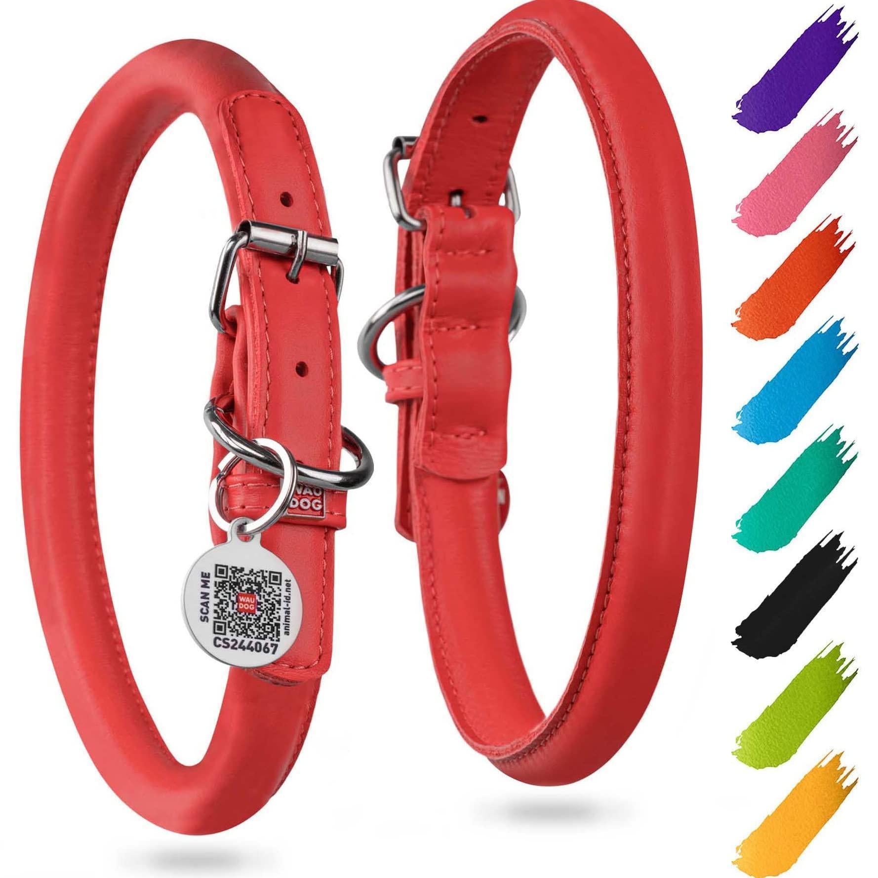 Rolled Leather Dog Collar Padded 18–21 in Neck Red Rolled Leather Dog Collar Padded 18–21 in Neck Red