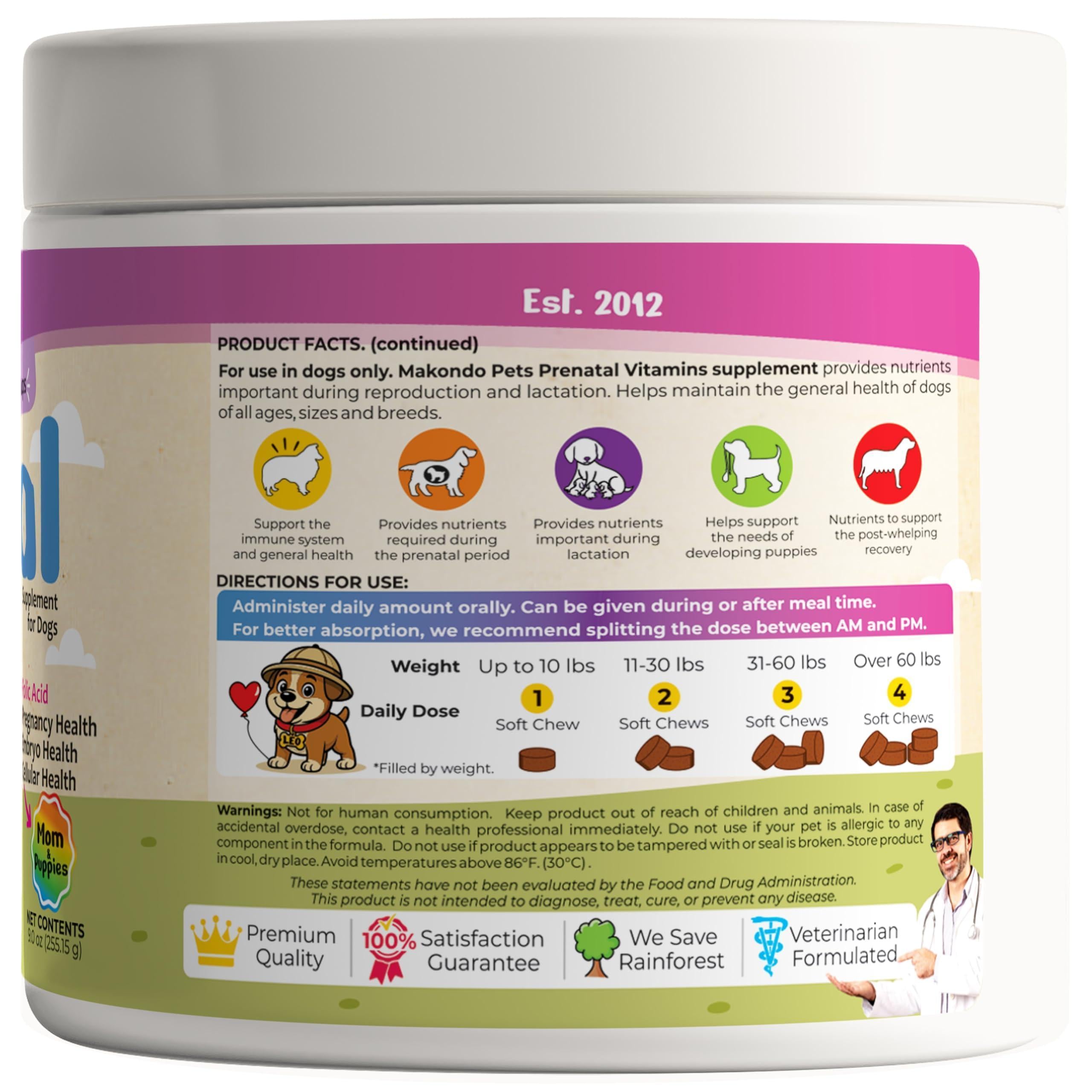 Dog Prenatal Vitamins 120 Soft Chews Folic Acid Zinc B-Complex DHA & EPA Dog Prenatal Vitamins 120 Soft Chews Folic Acid Zinc B-Complex DHA & EPA