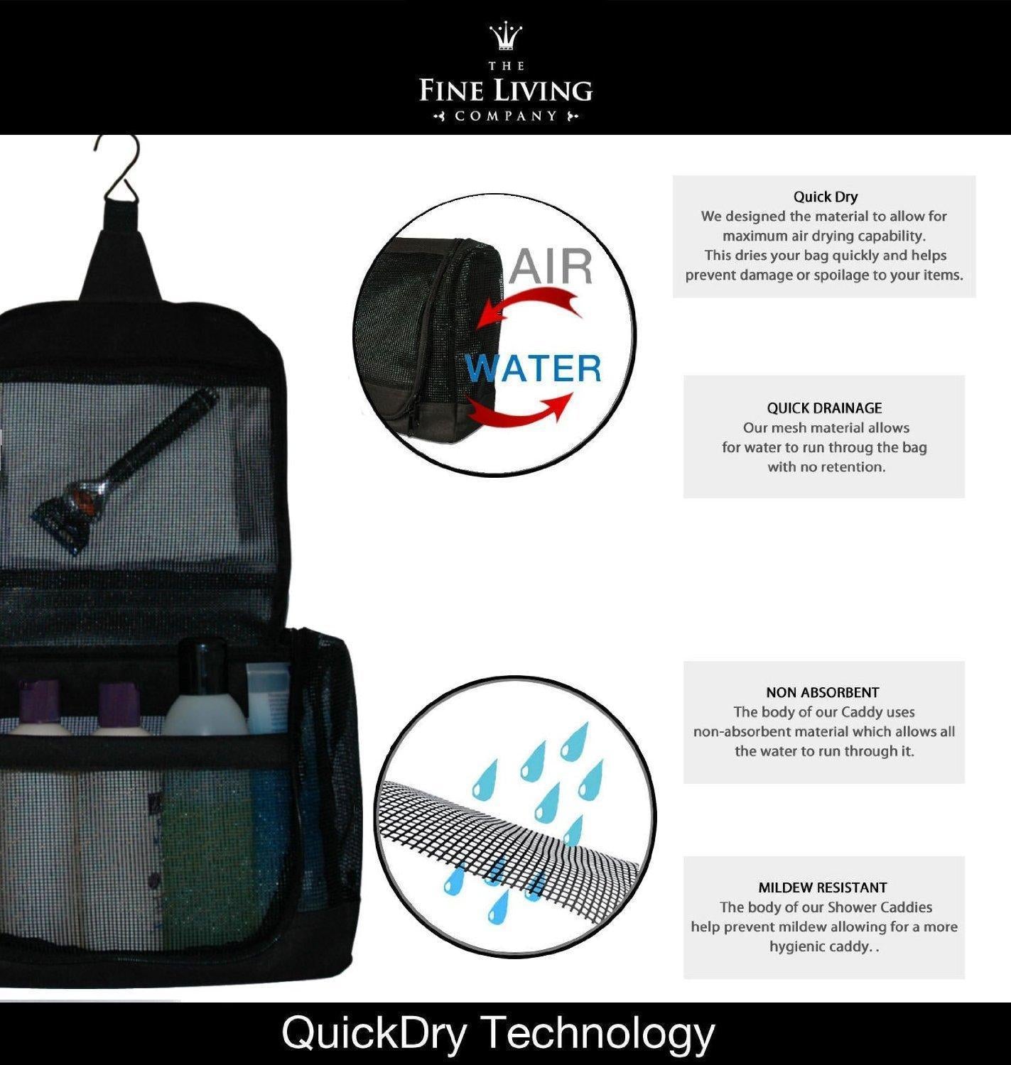 The Fine Living Co. Portable Hanging Shower Caddy Organizer Bag Quick Dry Mesh Shower Caddy Tote Bag Pouch with Metal Hook for Bathroom College Dorm Camp Gym Camping Toiletry Bath (12”x3”x8”) The Fine Living Co. Portable Hanging Shower Caddy Organizer Bag Quick Dry Mesh Shower Caddy Tote Bag Pouch with Metal Hook for Bathroom College Dorm Camp Gym Camping Toiletry Bath (12”x3”x8”)