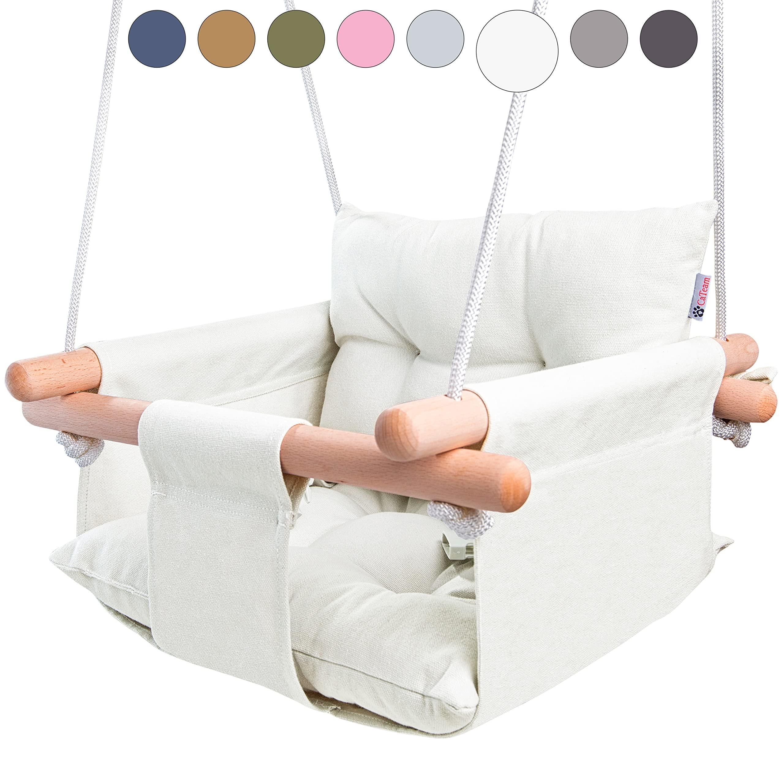 Canvas Baby Swing Wooden Hanging Swing Seat Chair with Safety Belt Durable Baby Swing Chair Outdoor and Indoor Swing for Kids Mounting Hardware Included Ivory Canvas Baby Swing Wooden Hanging Swing Seat Chair with Safety Belt Durable Baby Swing Chair Outdoor and Indoor Swing for Kids Mounting Hardware Included Ivory
