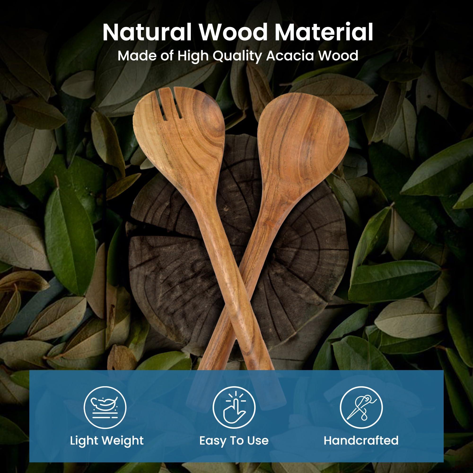The Fine Living Co. Acacia Salad Servers 11 Inches Wooden Spoon Handcrafted Kitchen Utensils for Mixing Tossing Cooking (2 Piece Set Natural) The Fine Living Co. Acacia Salad Servers 11 Inches Wooden Spoon Handcrafted Kitchen Utensils for Mixing Tossing Cooking (2 Piece Set Natural)