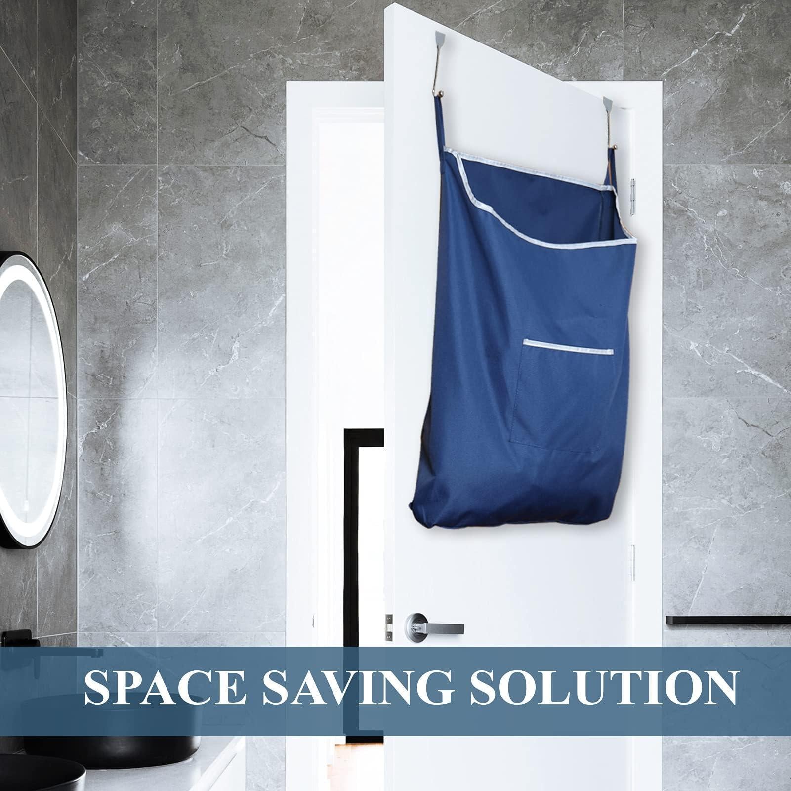 Fine Living Co. Large Hanging Laundry Hamper with Over Door Hooks & Adhesive Durable Space Saving Laundry Bag with Zipper and Wide Open Top Hanging Dorm Laundry Hamper (Navy Blue XL) Fine Living Co. Large Hanging Laundry Hamper with Over Door Hooks & Adhesive Durable Space Saving Laundry Bag with Zipper and Wide Open Top Hanging Dorm Laundry Hamper (Navy Blue XL)