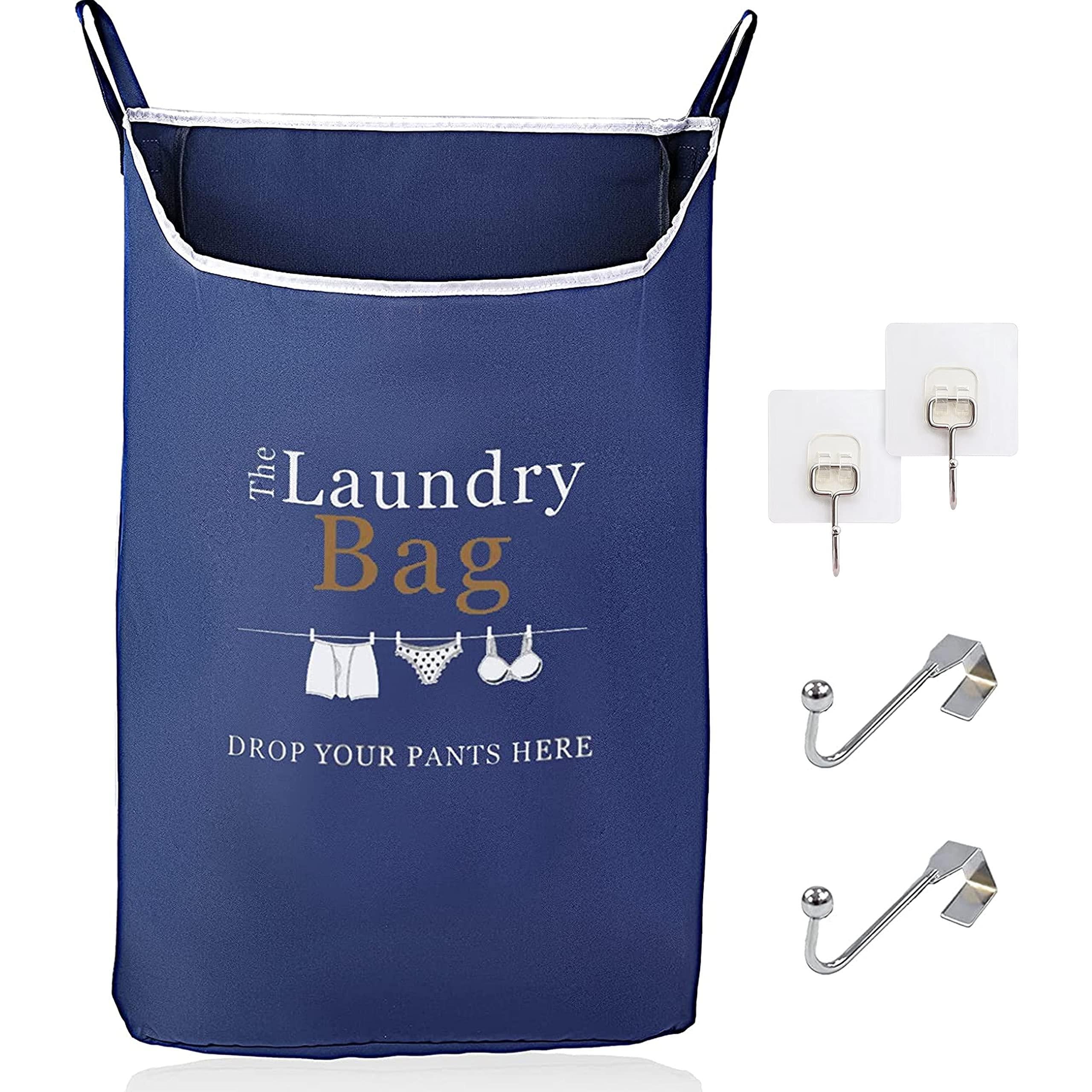 Fine Living Co. Large Hanging Laundry Hamper with Over Door Hooks & Adhesive Durable Space Saving Laundry Bag with Zipper and Wide Open Top Hanging Dorm Laundry Hamper (Navy Blue with Print XL) Fine Living Co. Large Hanging Laundry Hamper with Over Door Hooks & Adhesive Durable Space Saving Laundry Bag with Zipper and Wide Open Top Hanging Dorm Laundry Hamper (Navy Blue with Print XL)