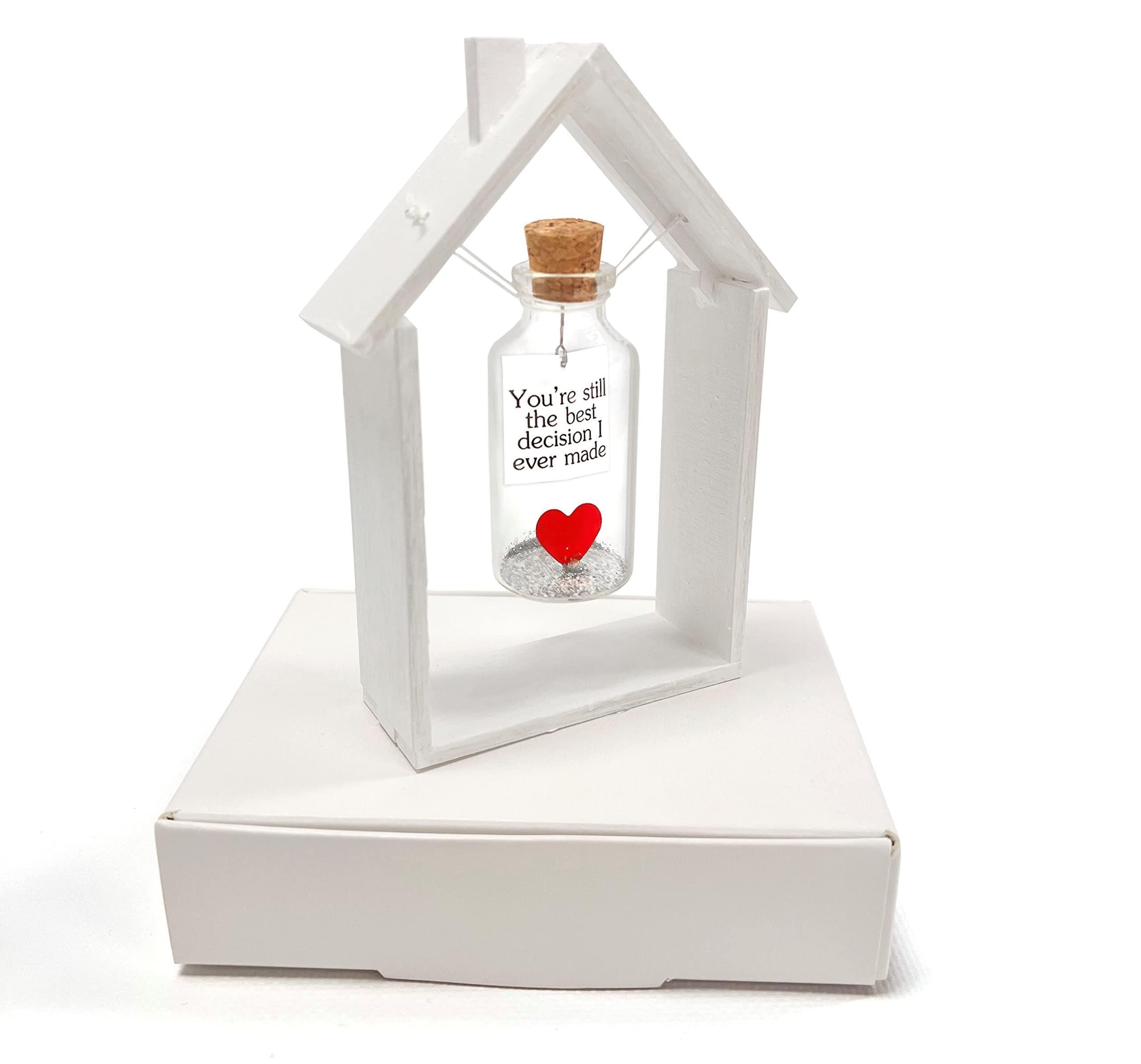 Anniversary Gift for Her & Him Romantic Present for Boyfriend Girlfriend Custom Message I Love You Gifts to Wife Husband (Heart in Big Bottle You're Still The Best Decision In White Wood Frame) Anniversary Gift for Her & Him Romantic Present for Boyfriend Girlfriend Custom Message I Love You Gifts to Wife Husband (Heart in Big Bottle You're Still The Best Decision In White Wood Frame)