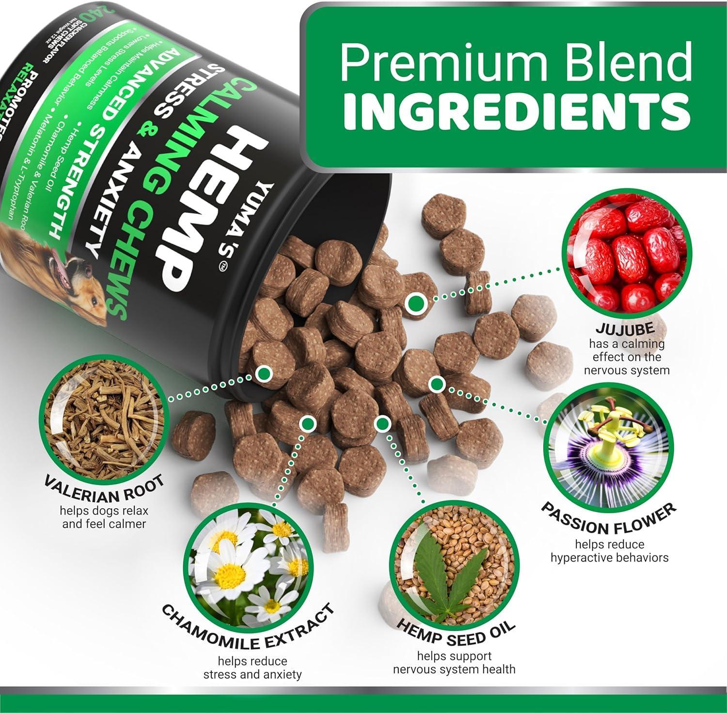 Hemp Calming Chews for Dogs 240 Count Anxiety Relief Melatonin & Chamomile Hemp Calming Chews for Dogs 240 Count Anxiety Relief Melatonin & Chamomile