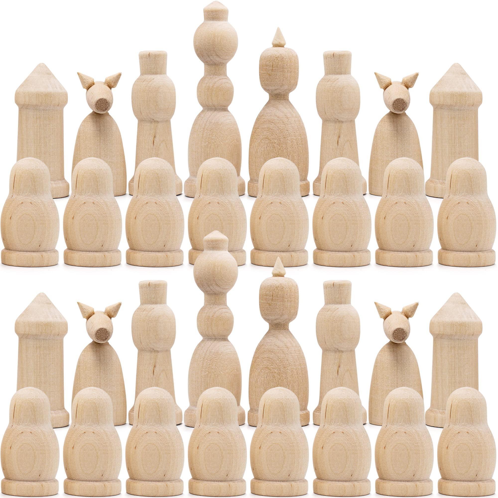 Unfinished Wood Chess Pieces Only Set of 32 pcs Paint Your Own Chess Set DIY Kit Unfinished Wood Chess Pieces Only Set of 32 pcs Paint Your Own Chess Set DIY Kit