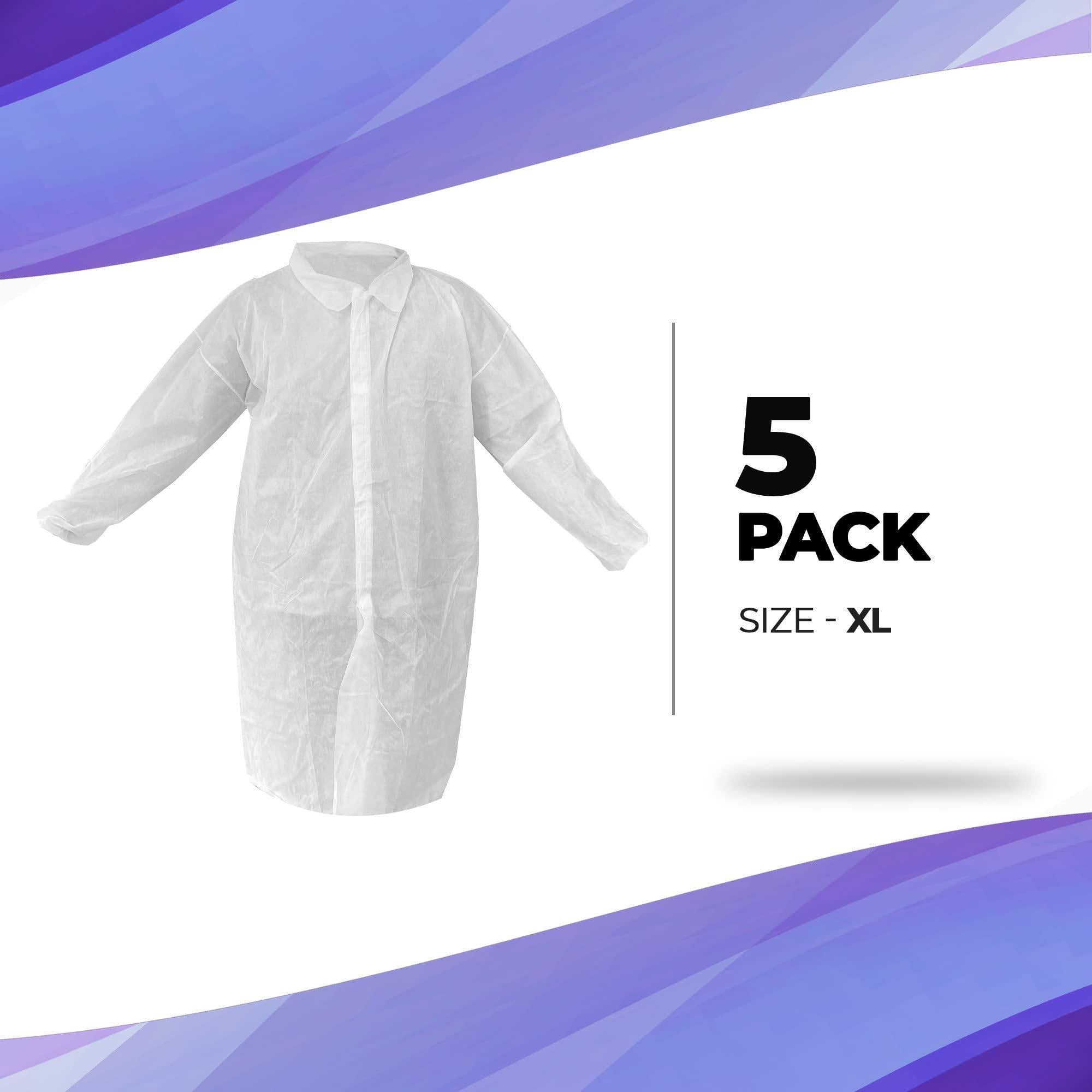 Disposable Lab Coat XL Size 35 GSM PP White Lab Jackets for Adults 5 Pack Disposable Lab Coat XL Size 35 GSM PP White Lab Jackets for Adults 5 Pack