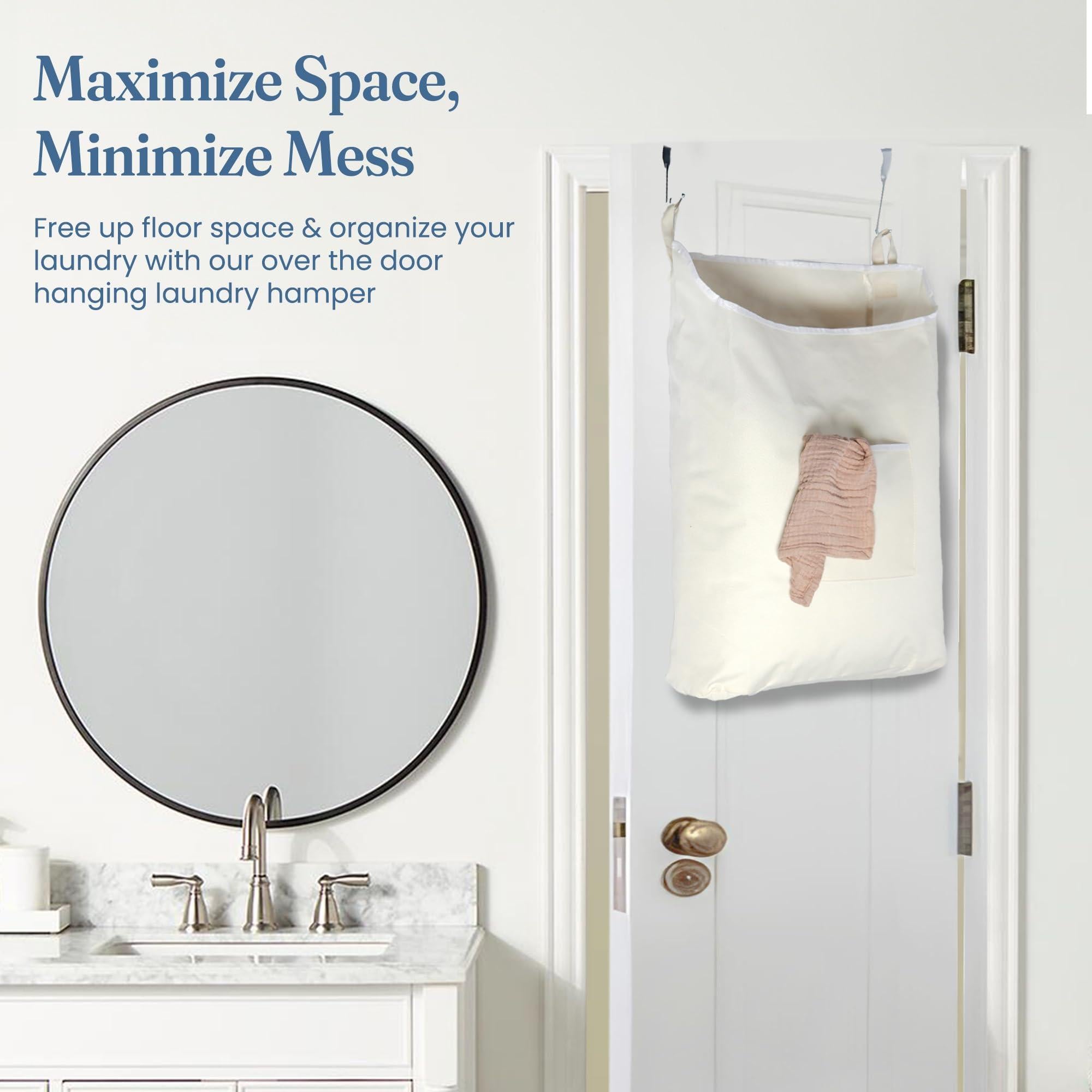 The Fine Living Co. Hanging Laundry Hamper with Over Door Hooks & Adhesive Durable Space Saving Laundry Bag with Zipper and Wide Open Top Hanging Dorm Laundry Hamper 18 x4.75 x28 (Beige L) The Fine Living Co. Hanging Laundry Hamper with Over Door Hooks & Adhesive Durable Space Saving Laundry Bag with Zipper and Wide Open Top Hanging Dorm Laundry Hamper 18 x4.75 x28 (Beige L)