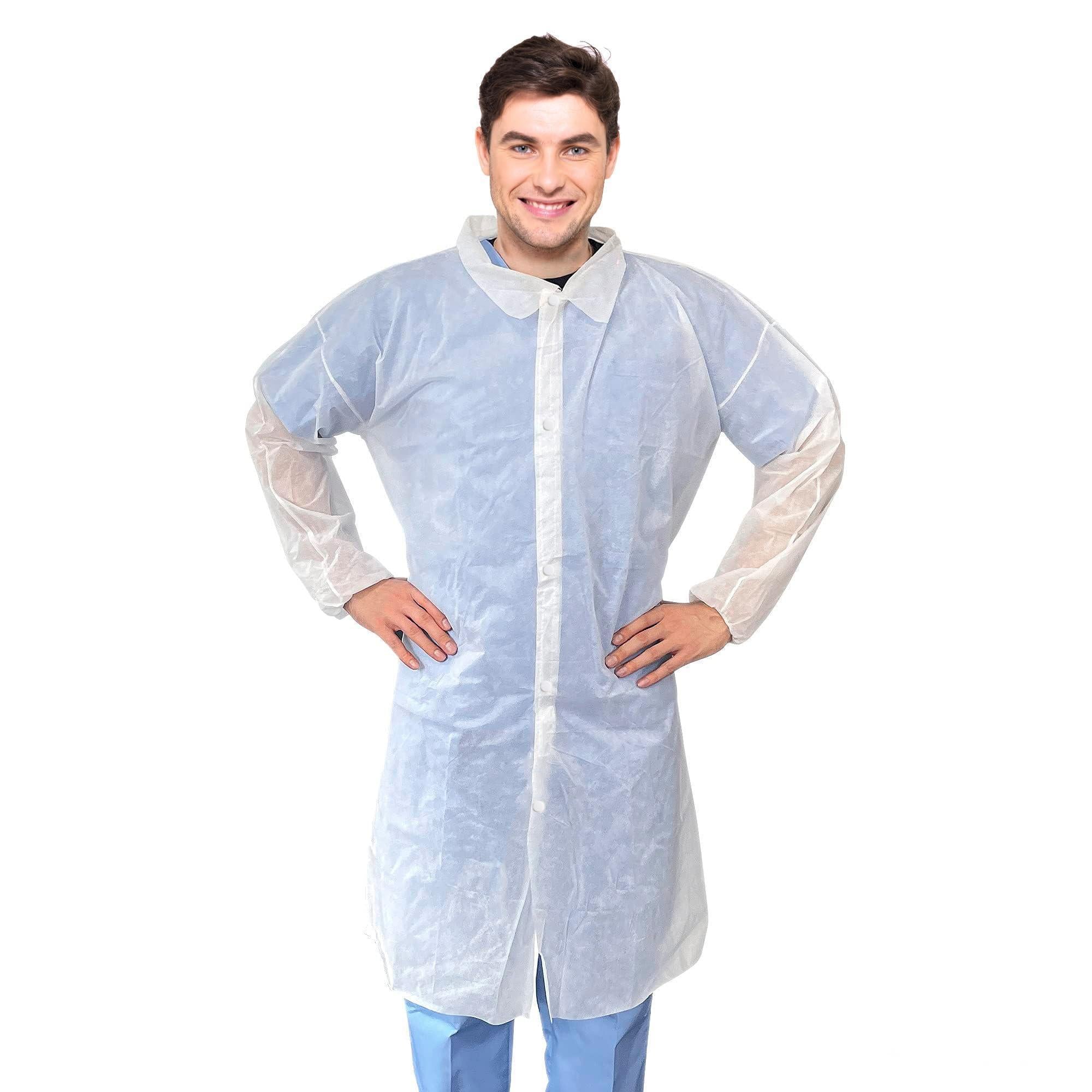 Disposable Lab Coat SMS 40 GSM White Lab Lacket with Loop Fastener XL Size Disposable Lab Coat SMS 40 GSM White Lab Lacket with Loop Fastener XL Size