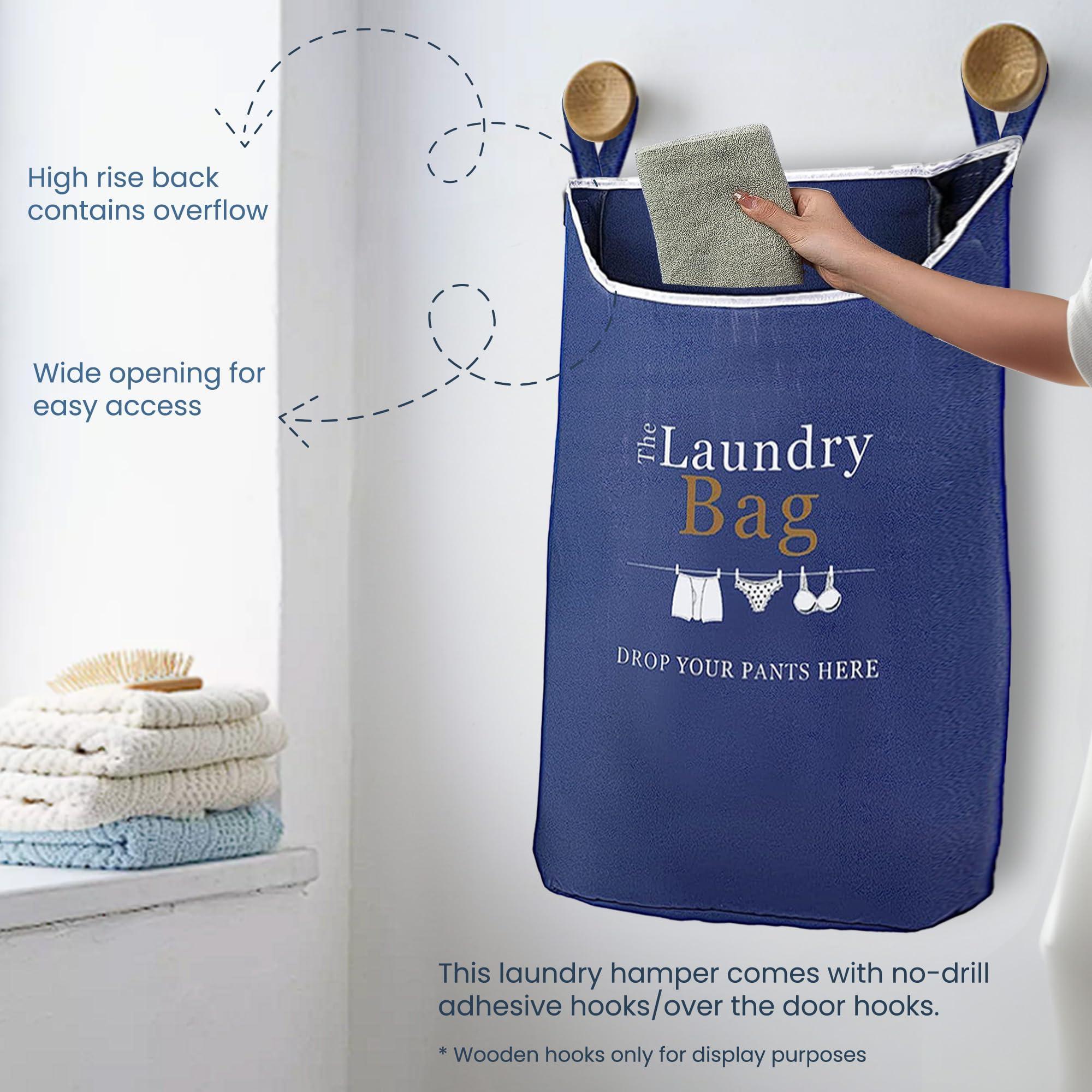 Fine Living Co. Large Hanging Laundry Hamper with Over Door Hooks & Adhesive Durable Space Saving Laundry Bag with Zipper and Wide Open Top Hanging Dorm Laundry Hamper (Navy Blue with Print XL) Fine Living Co. Large Hanging Laundry Hamper with Over Door Hooks & Adhesive Durable Space Saving Laundry Bag with Zipper and Wide Open Top Hanging Dorm Laundry Hamper (Navy Blue with Print XL)